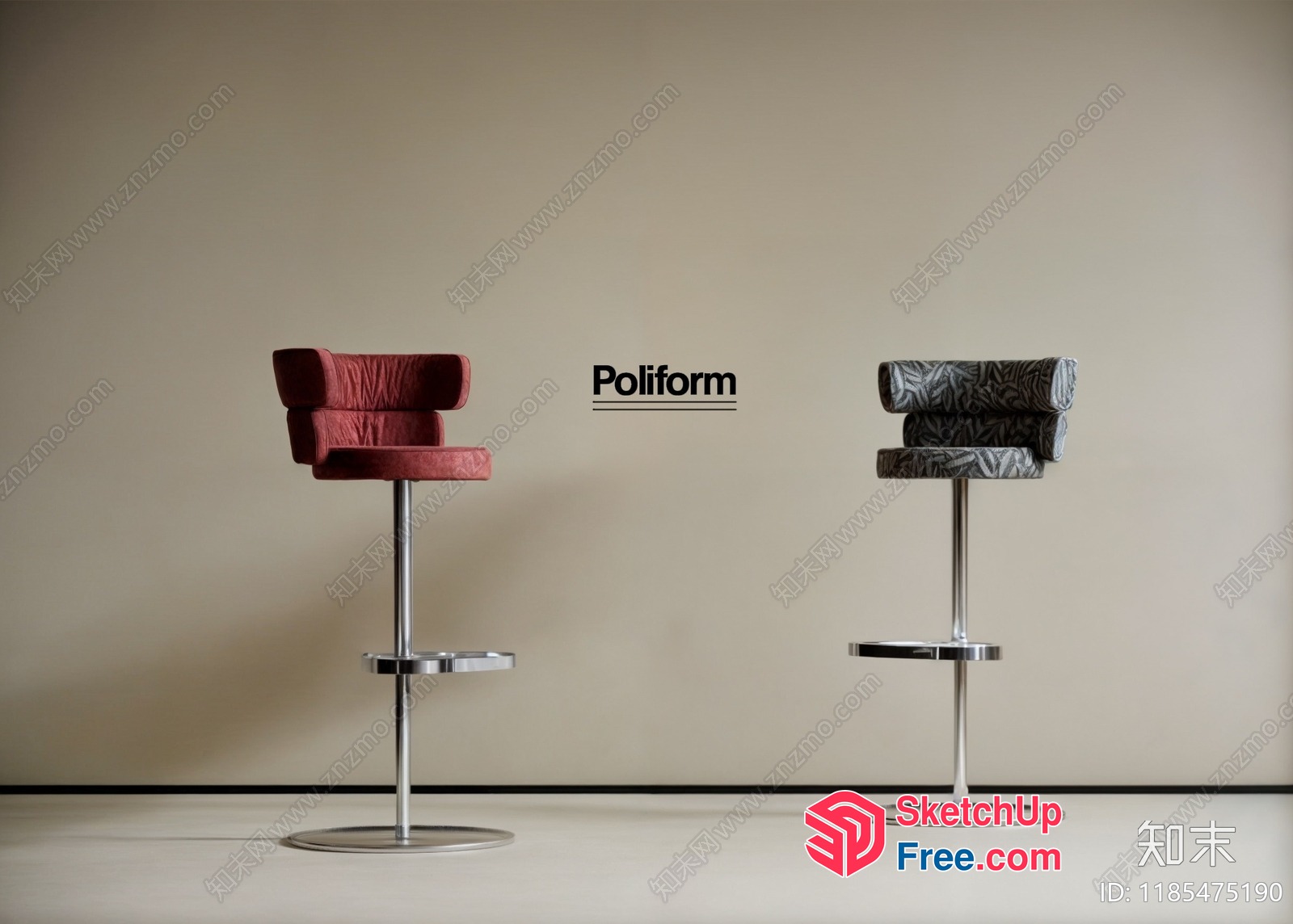 Two Stools In A Neutral Room 3D SketchUp File