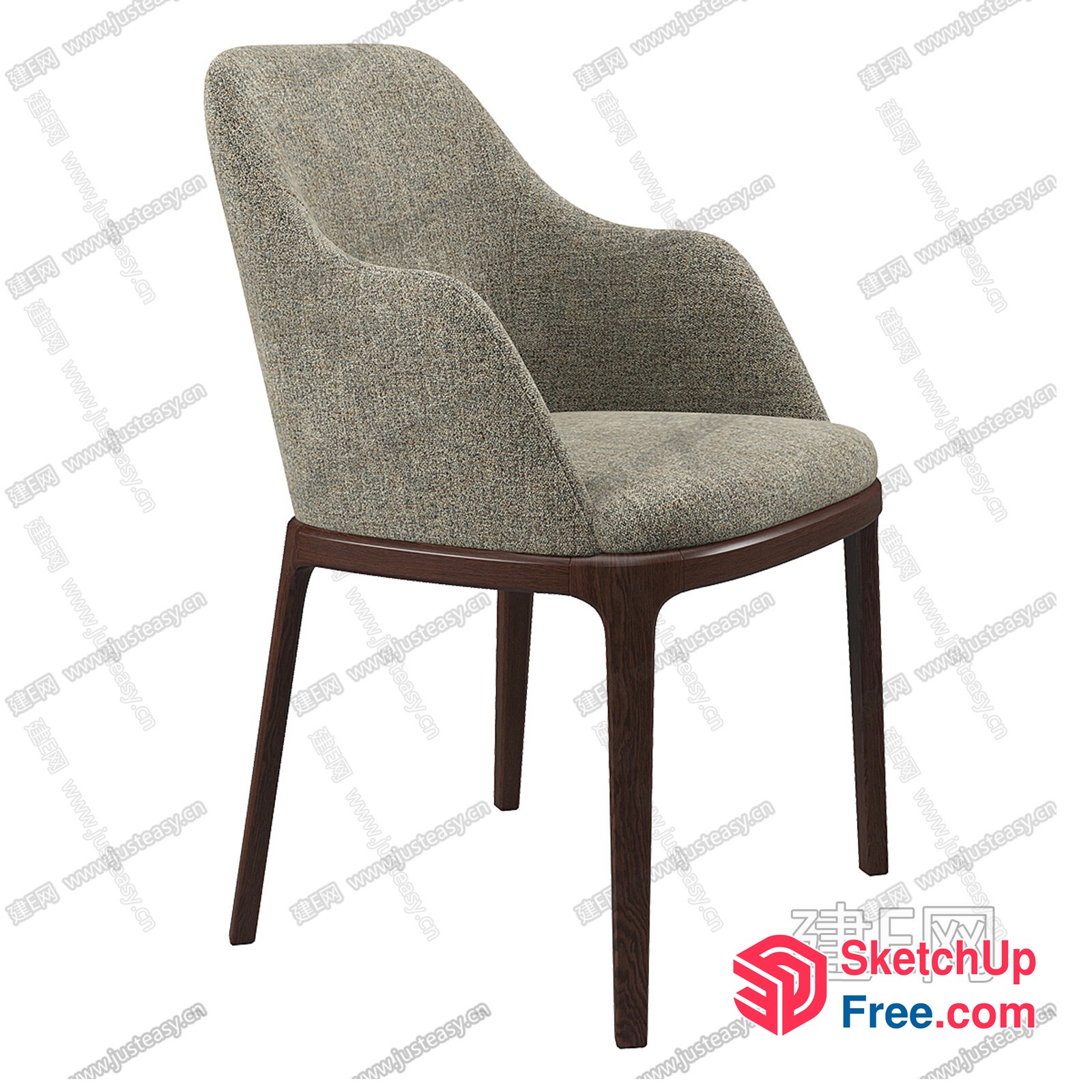 Elegant And Modern Upholstered Chair With Wooden Legs 3D SketchUp File