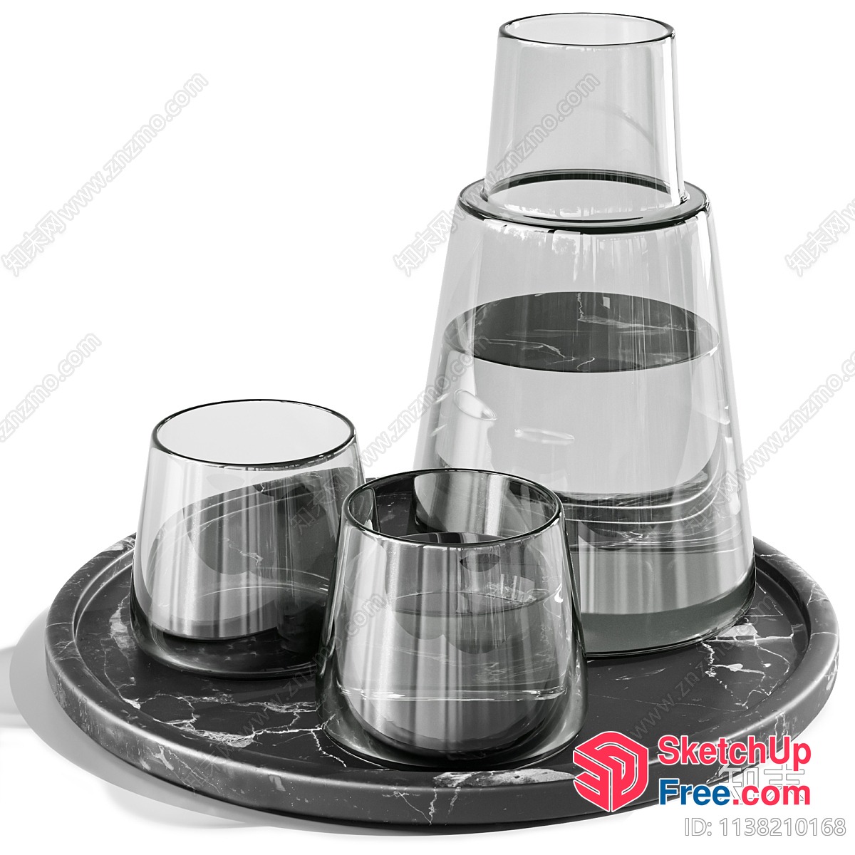 Glassware Set On Marble Tray 3D SketchUp File