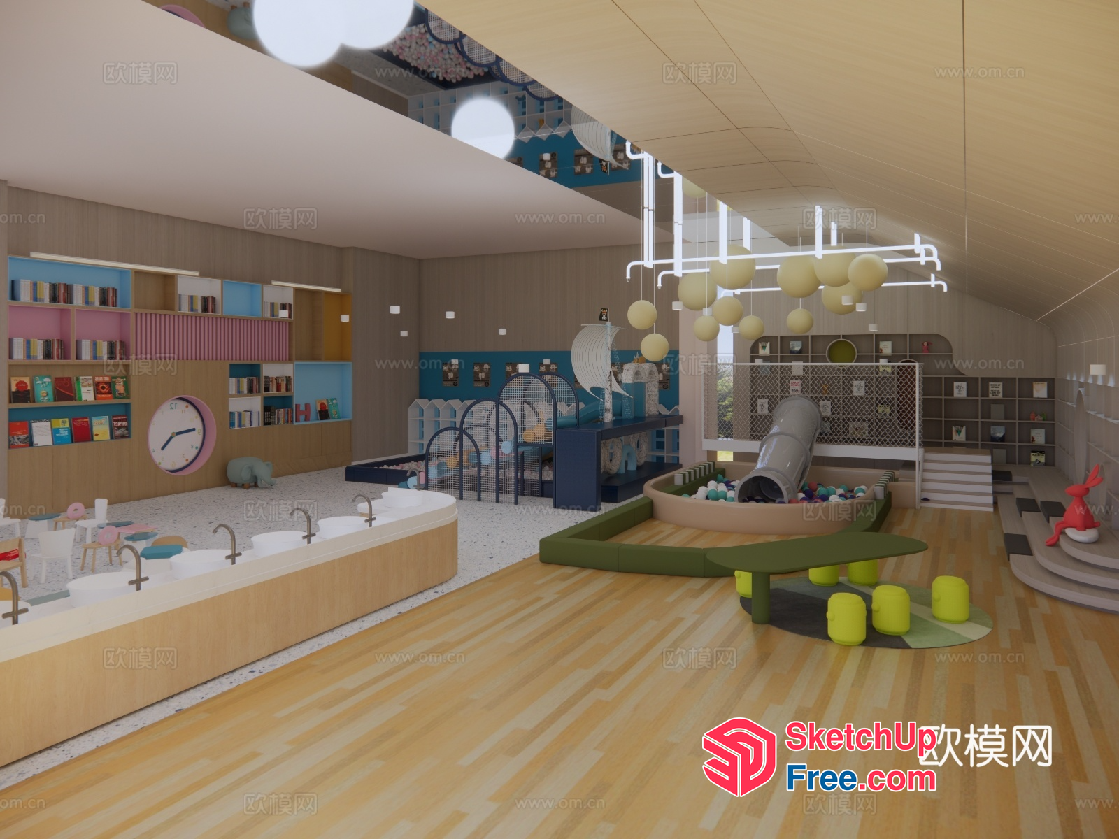 Modern Playroom With Unique Light Fixtures And Cozy Seating Area 3D SketchUp File