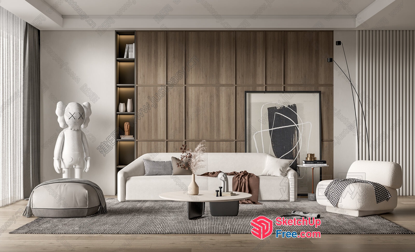 Modern Minimalist Living Room With Neutral Tones And Natural Wood Accents 3D SketchUp File