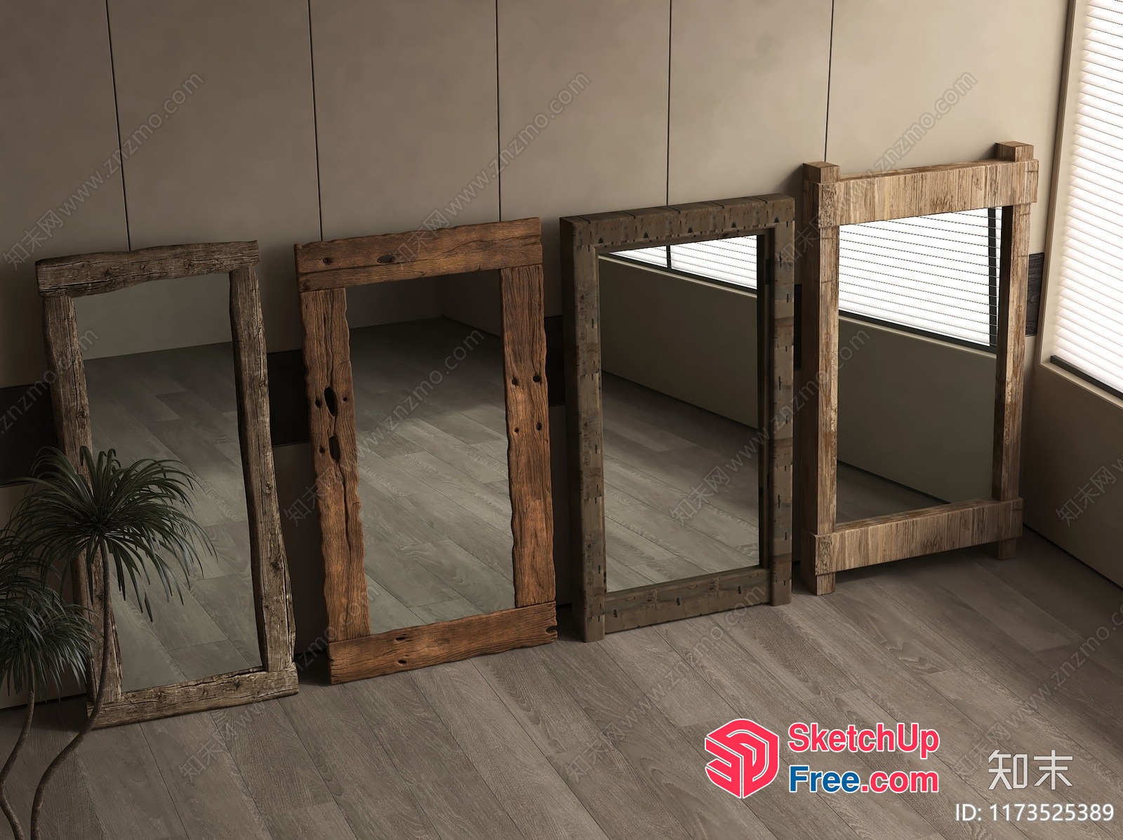 Rustic Wooden Mirrors In A Modern Interior 3D SketchUp File
