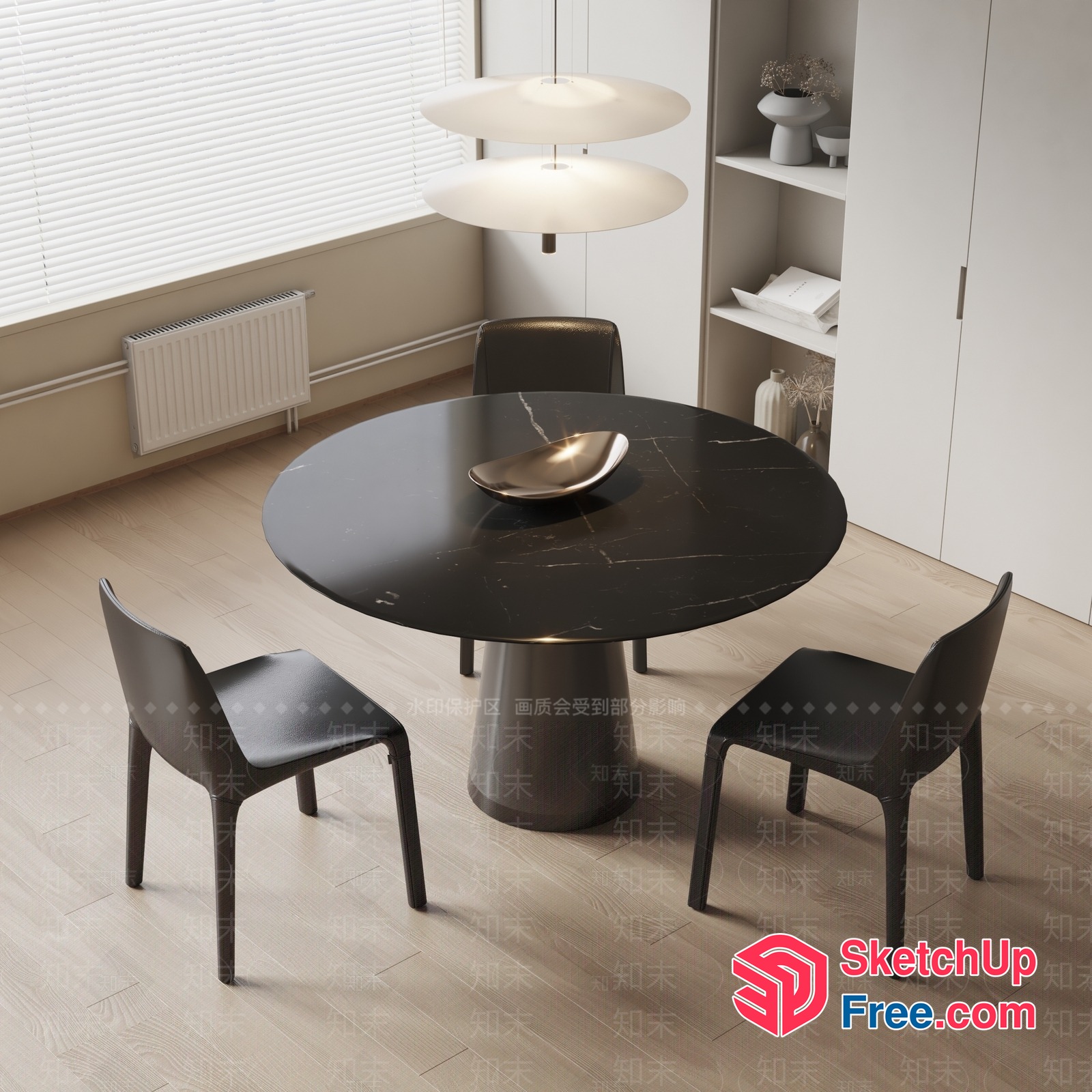Minimalist Modern Dining Room With Black Marble Table 3D SketchUp File
