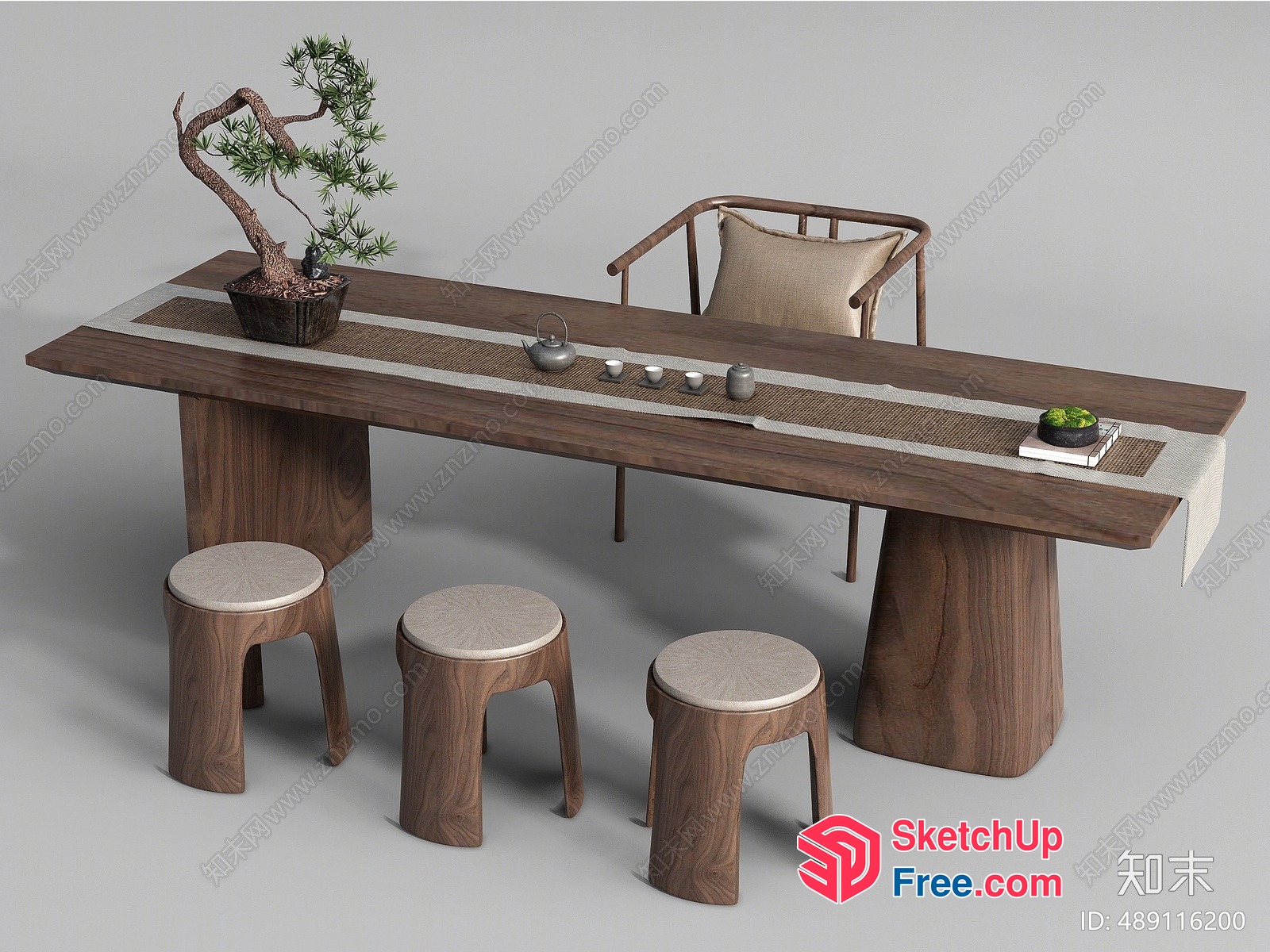 Asian-Style Tea Table And Stools Set 3D SketchUp File