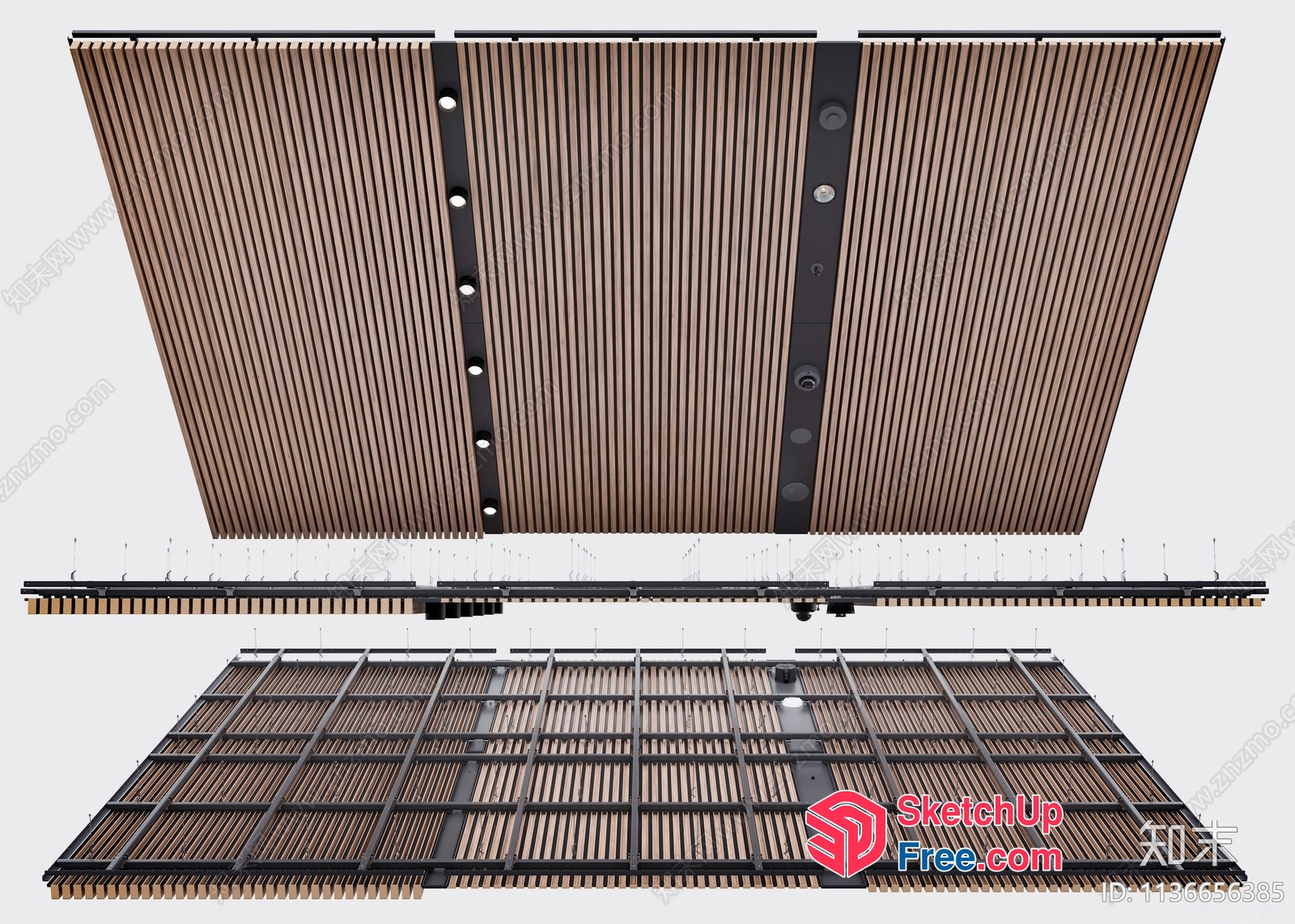 Wooden Slatted Wall Paneling With Metal Accents 3D SketchUp File