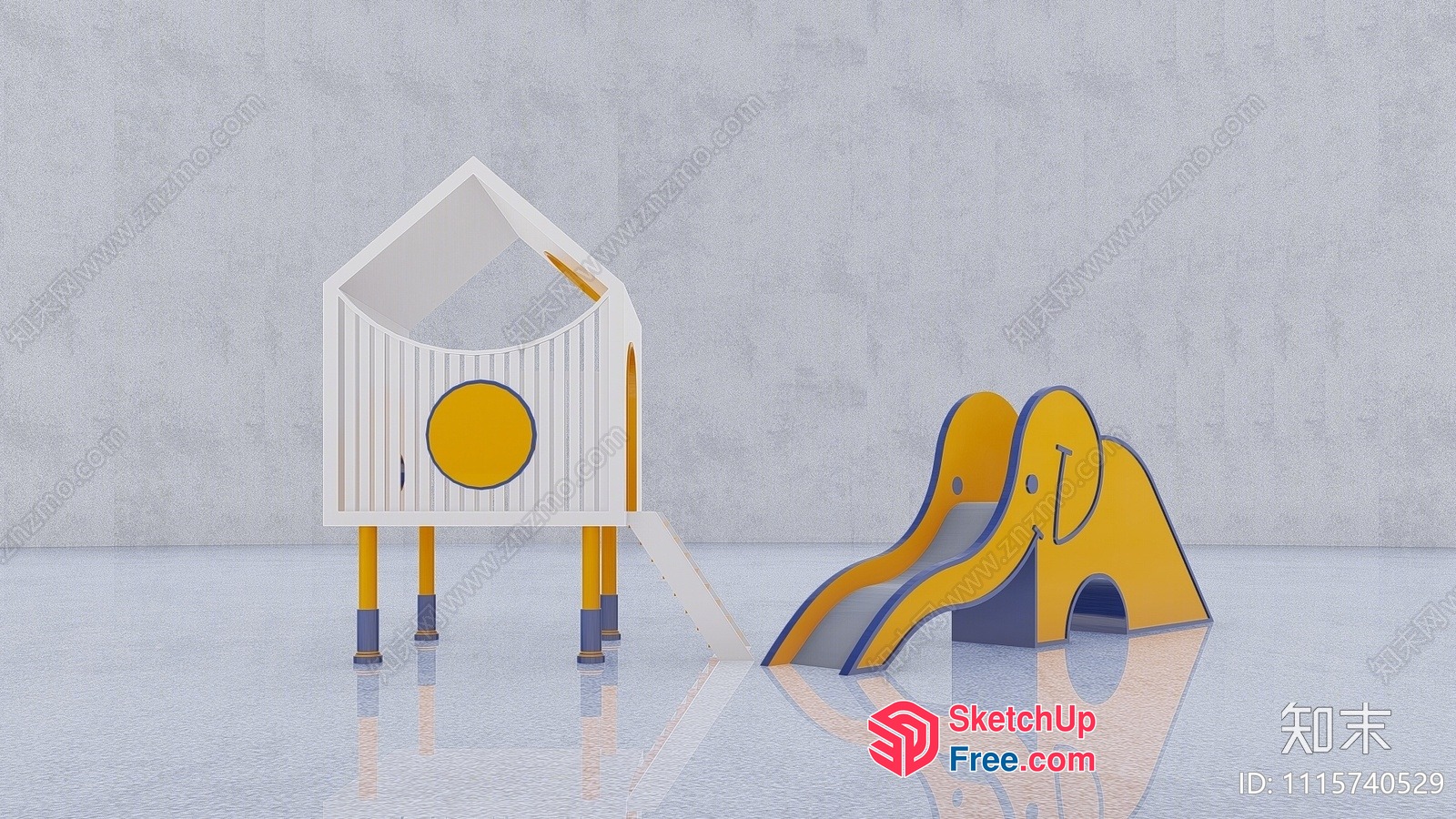 Yellow And White Playground Equipment With Slide 3D SketchUp File