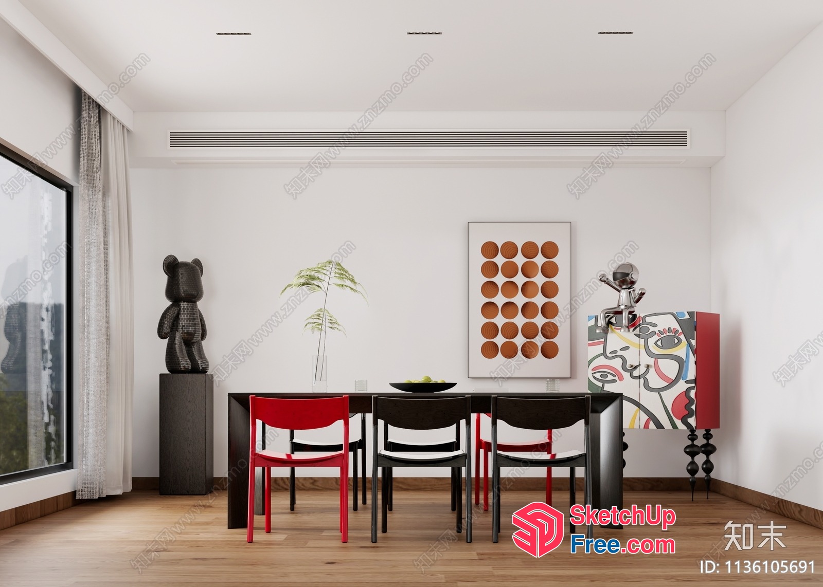 Modern Artwork And Furniture In A Minimalist Dining Room 3D SketchUp File