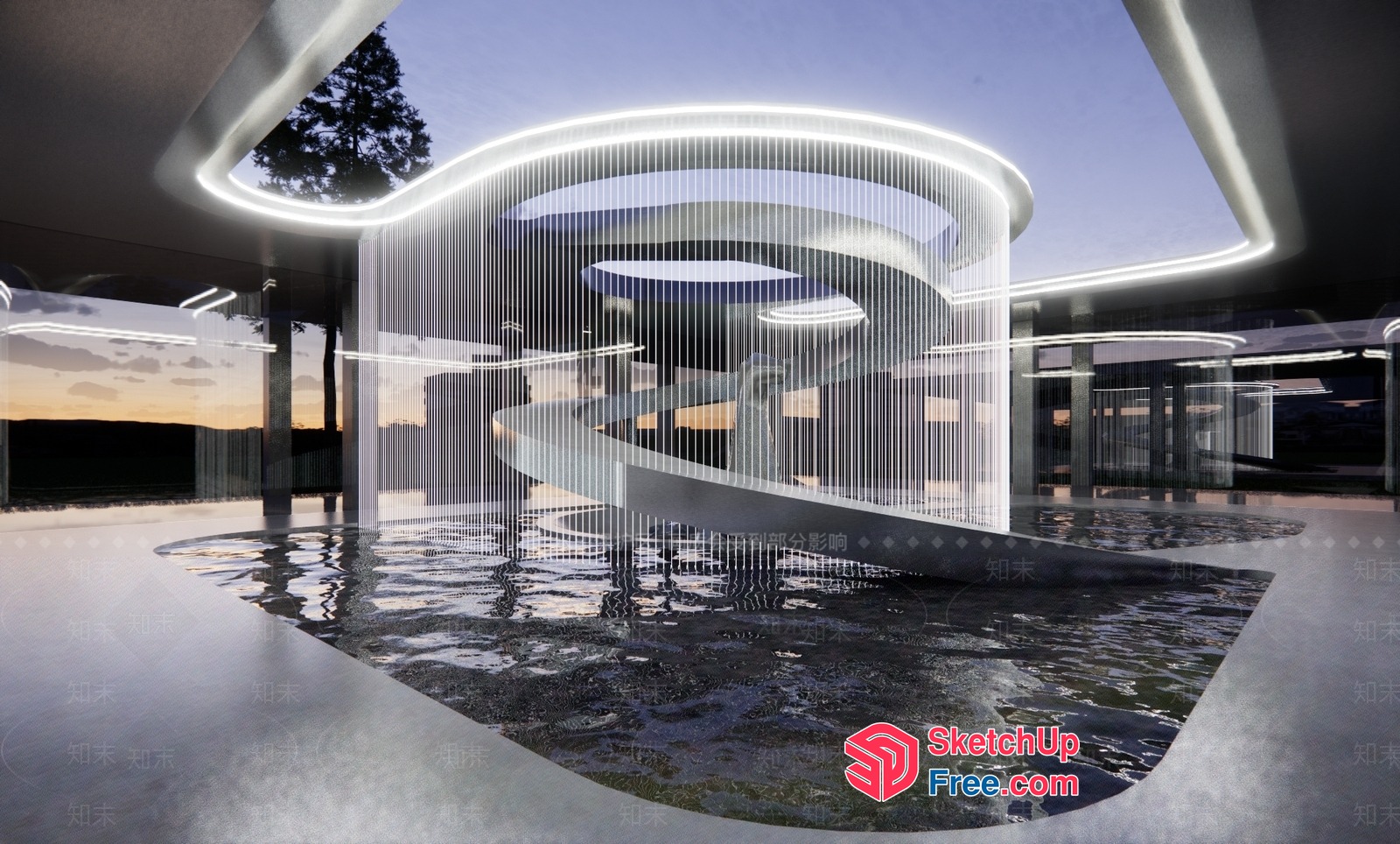 Futuristic Waterfall Interior Design 3D SketchUp File