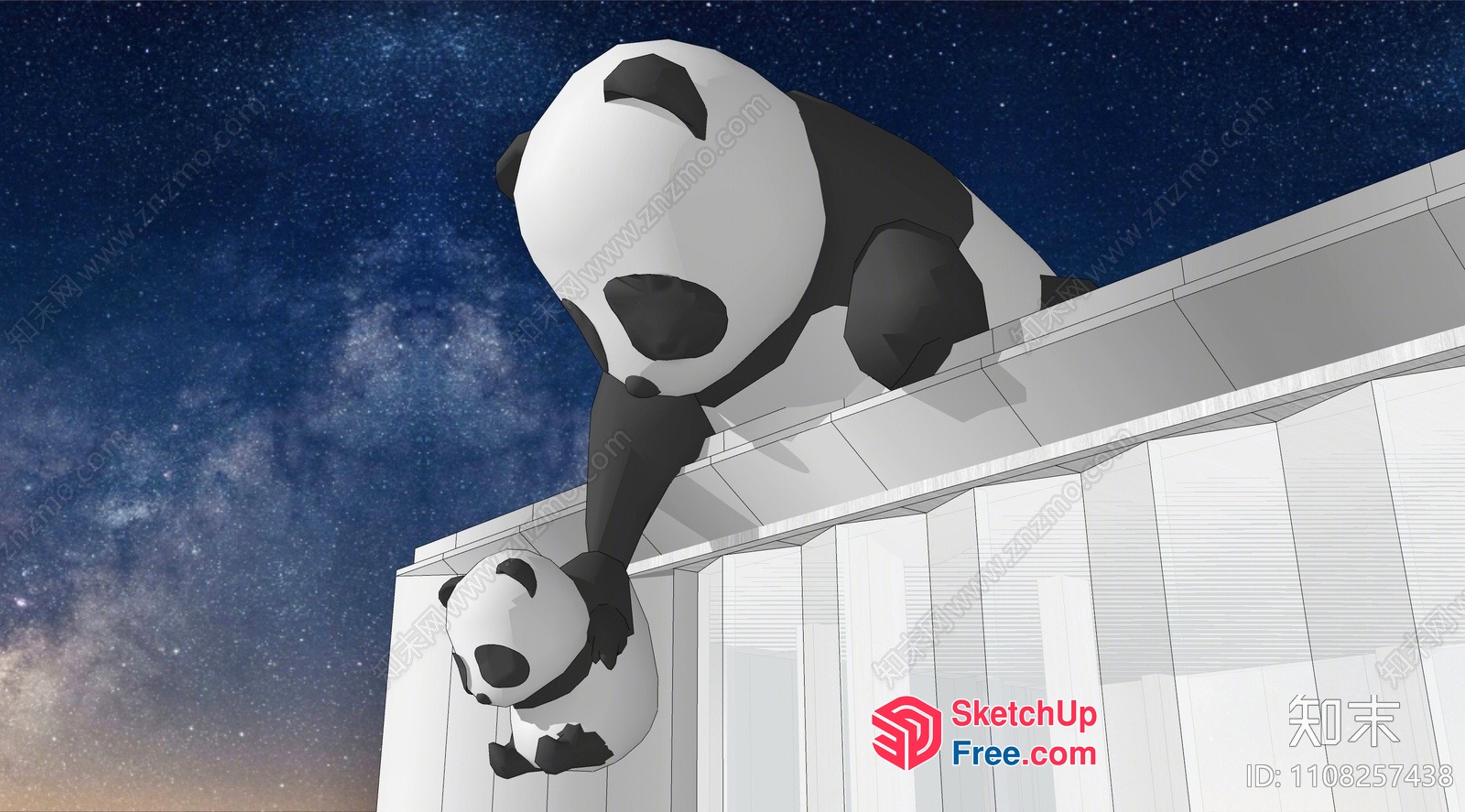 Giant Pandas On A Rooftop 3D SketchUp File