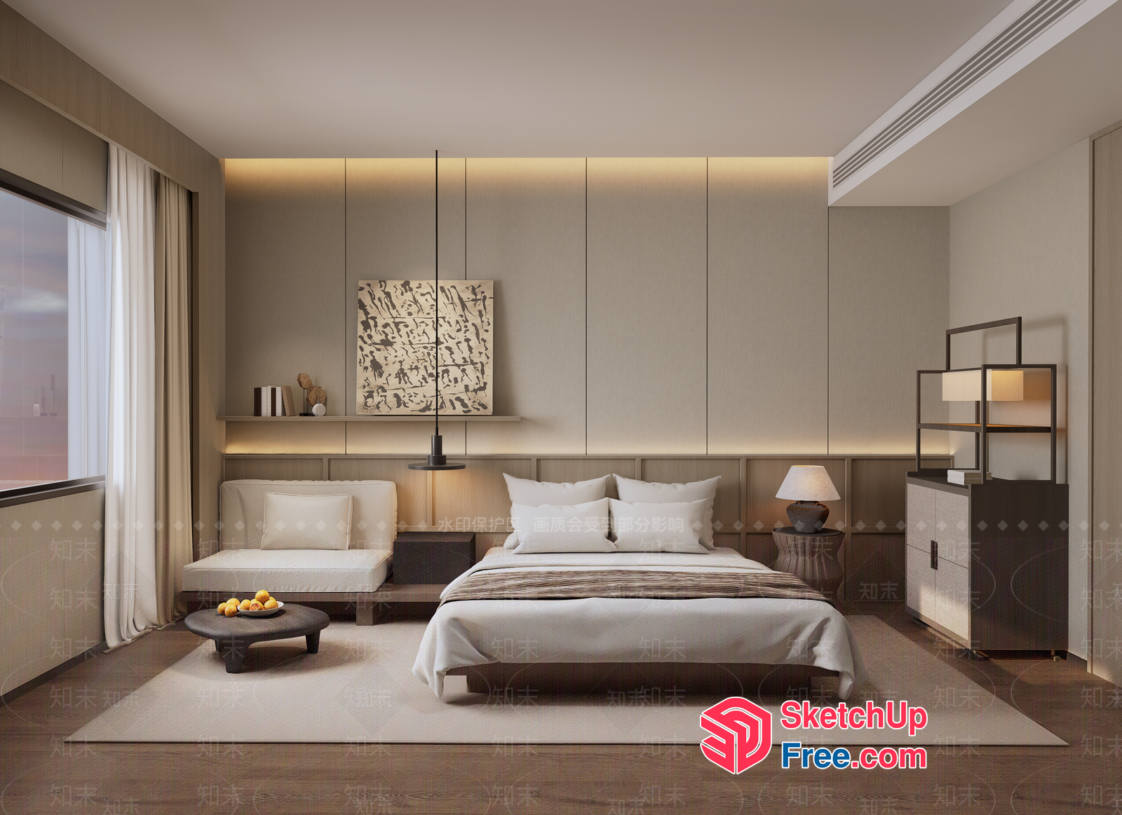 Modern Minimalist Bedroom With Neutral Color Palette 3D SketchUp File