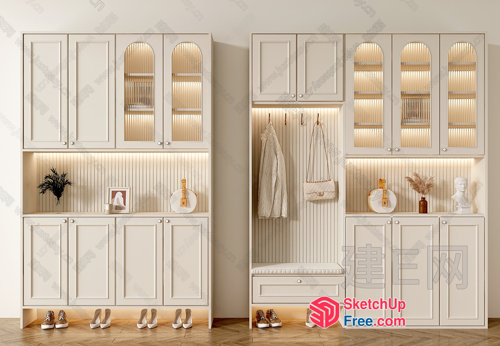 Elegant White Shoe Cabinet With Storage 3D SketchUp File