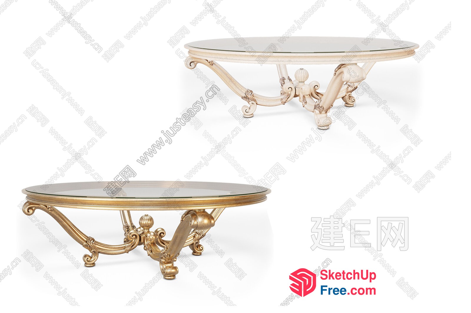 Ornate Glass-Top Coffee Table With Gold Accents 3D SketchUp File