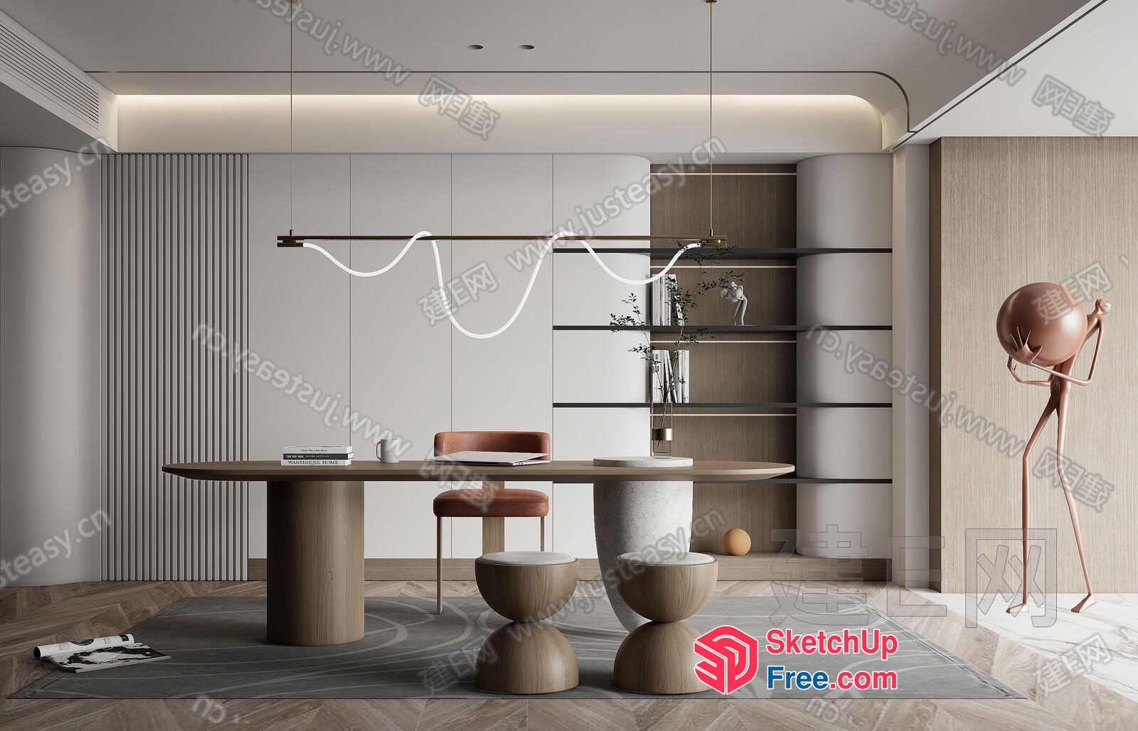 Minimalist Modern Office Interior With Creamy Style Elements 3D SketchUp File
