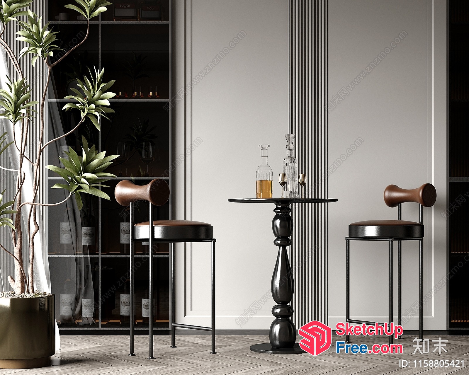 Modern Interior With Bar Stools And Table 3D SketchUp File