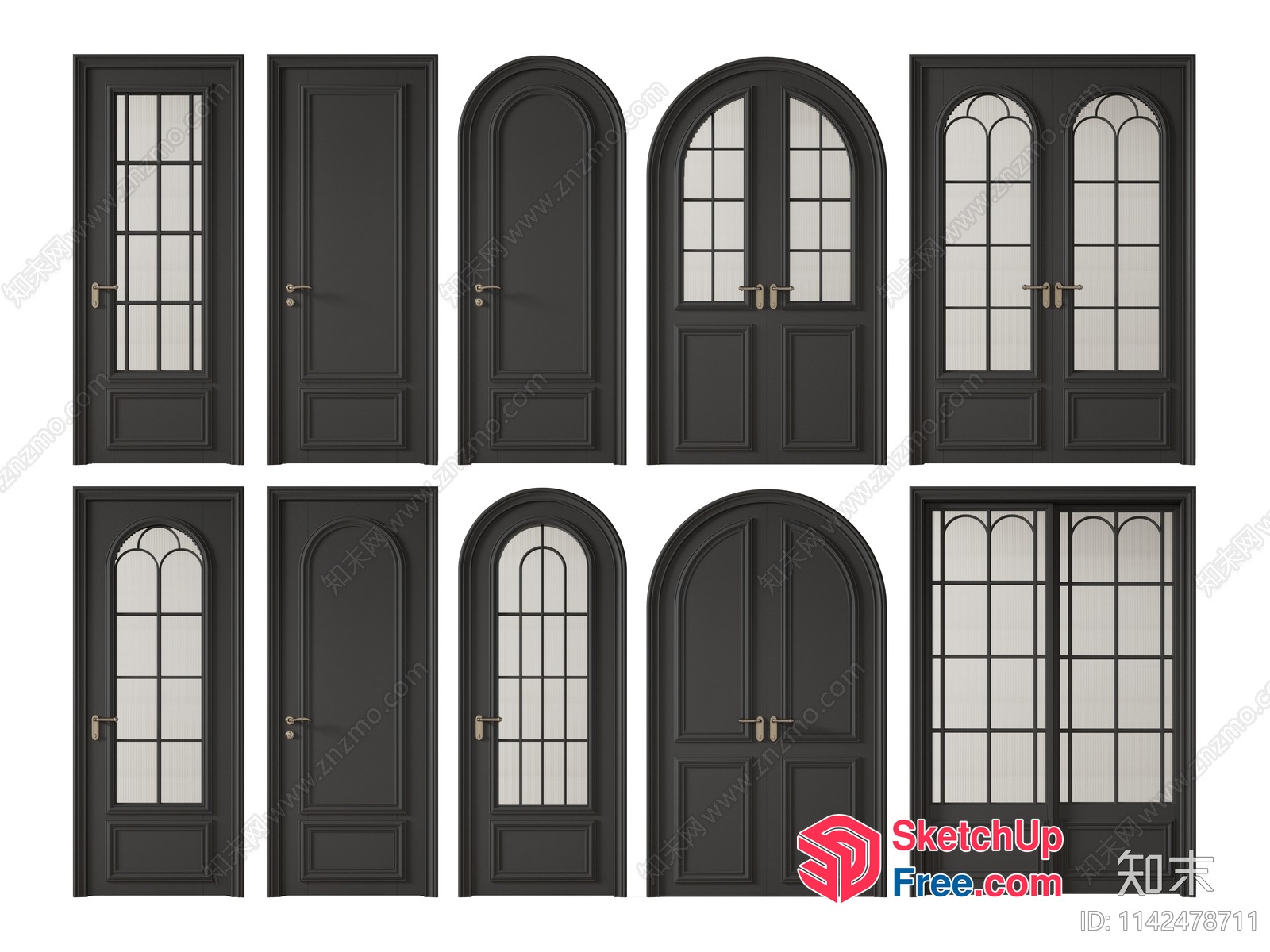 Elegant Black Doors With Glass Panels 3D SketchUp File