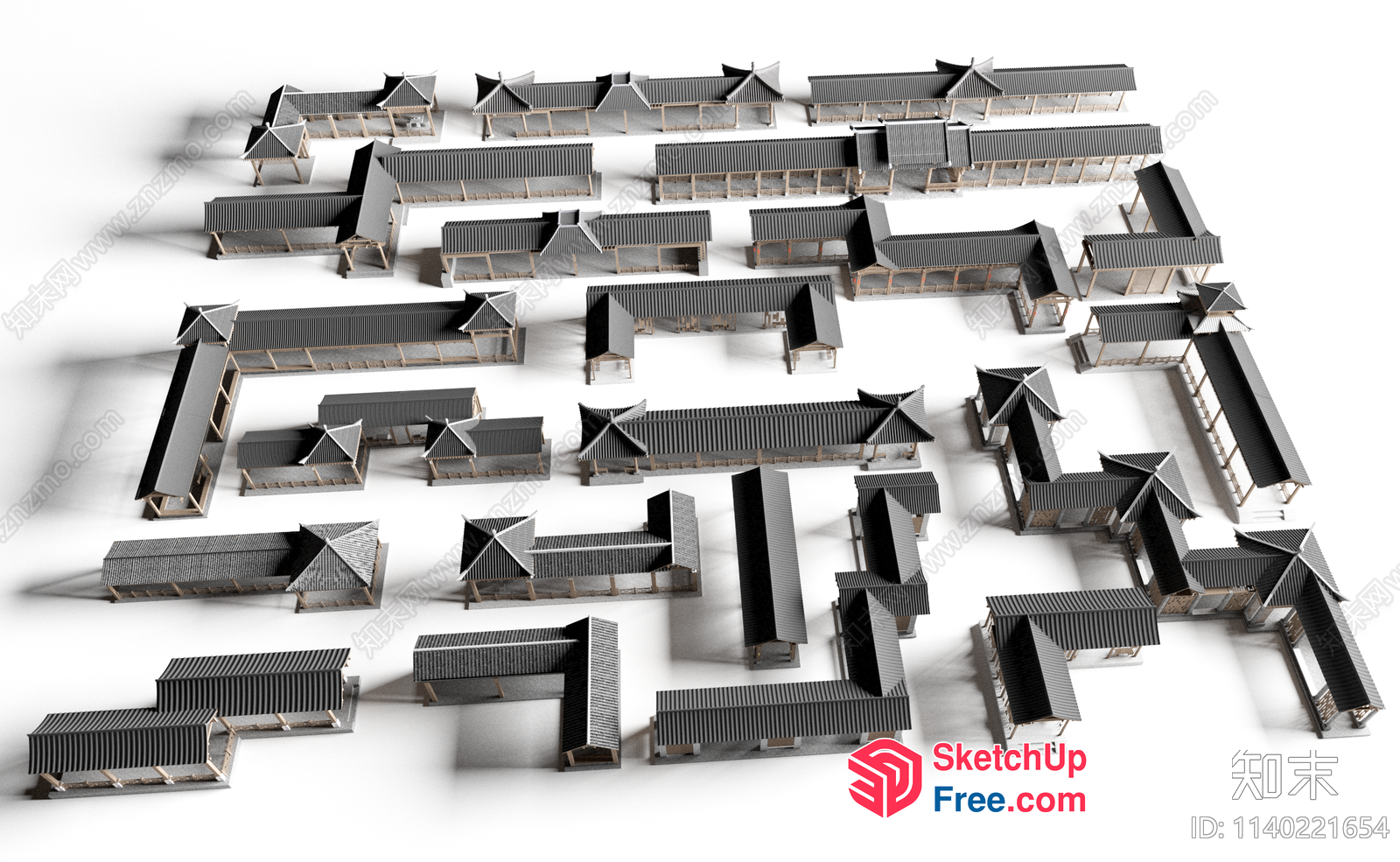 Asian Village Buildings And Roofs 3D SketchUp File