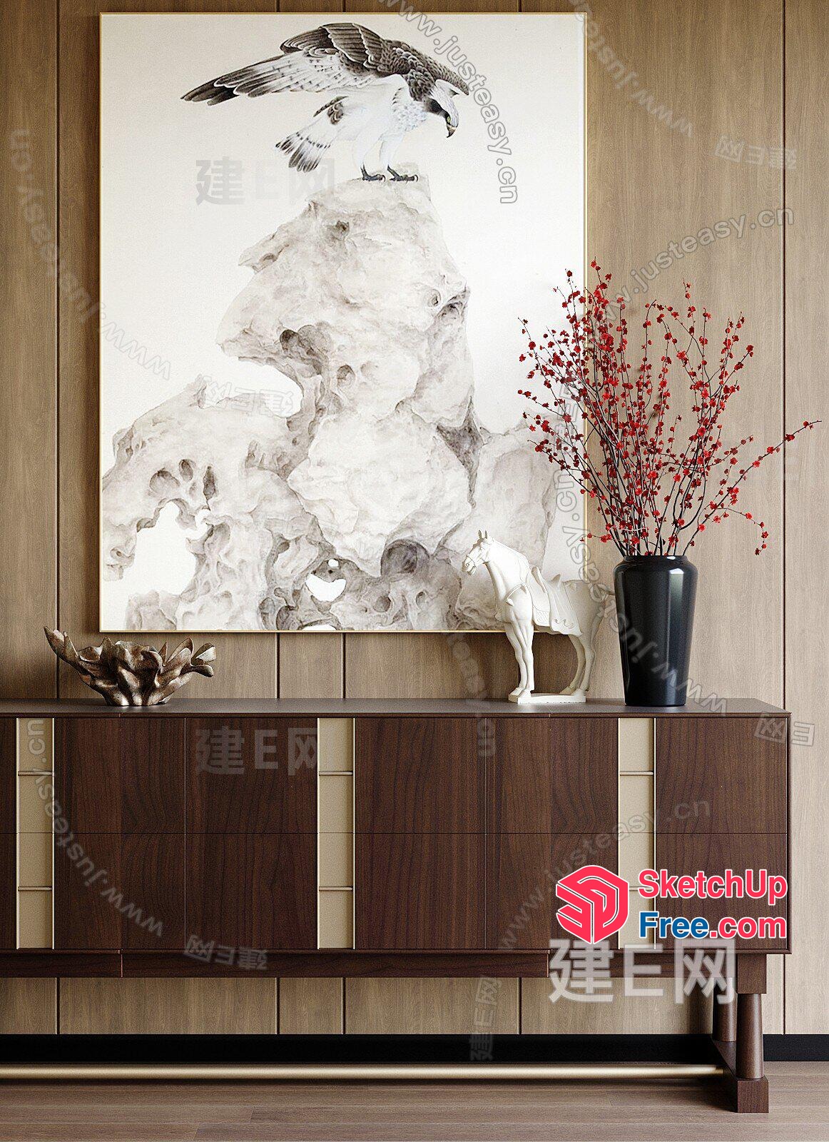 Modern Wood And Metal Decorated Sideboard 3D SketchUp File