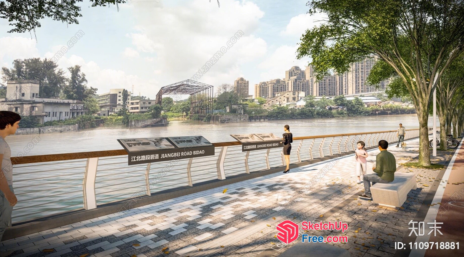 Waterfront Walkway With Informational Signage 3D SketchUp File