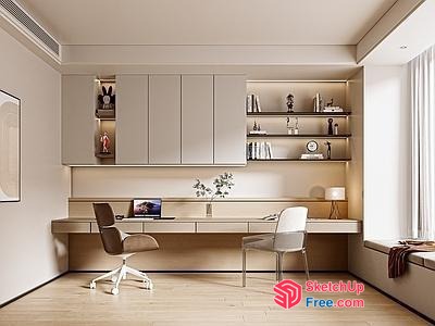 Modern Minimalist Office Space With Light Wood Floors 3D SketchUp File