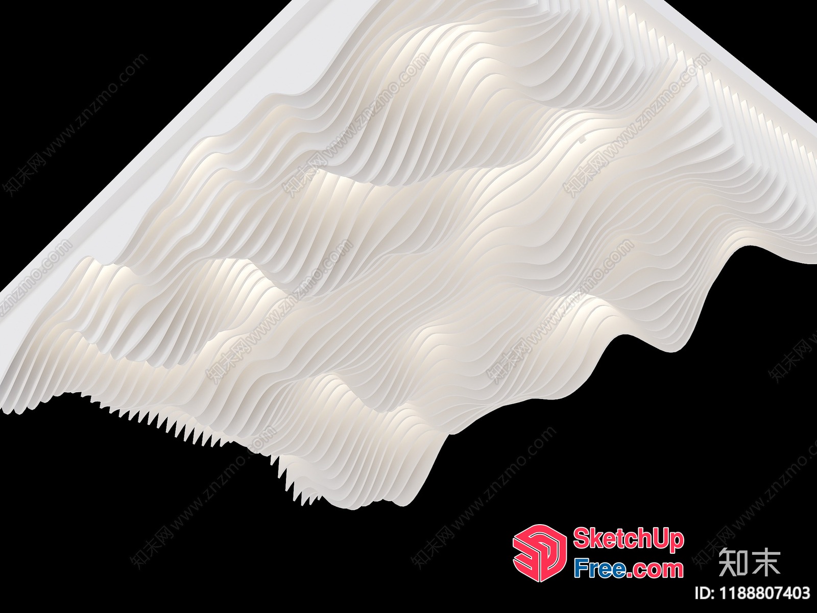 Wavy White Carved Ceiling Detail 3D SketchUp File