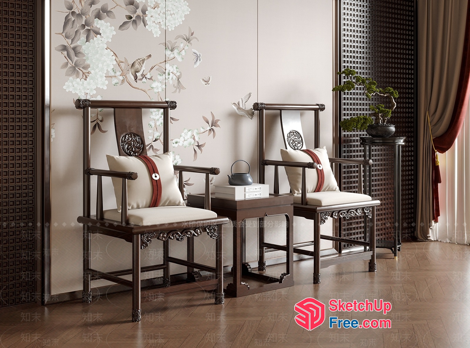 Traditional Chinese-Style Chairs With Ornate Details 3D SketchUp File