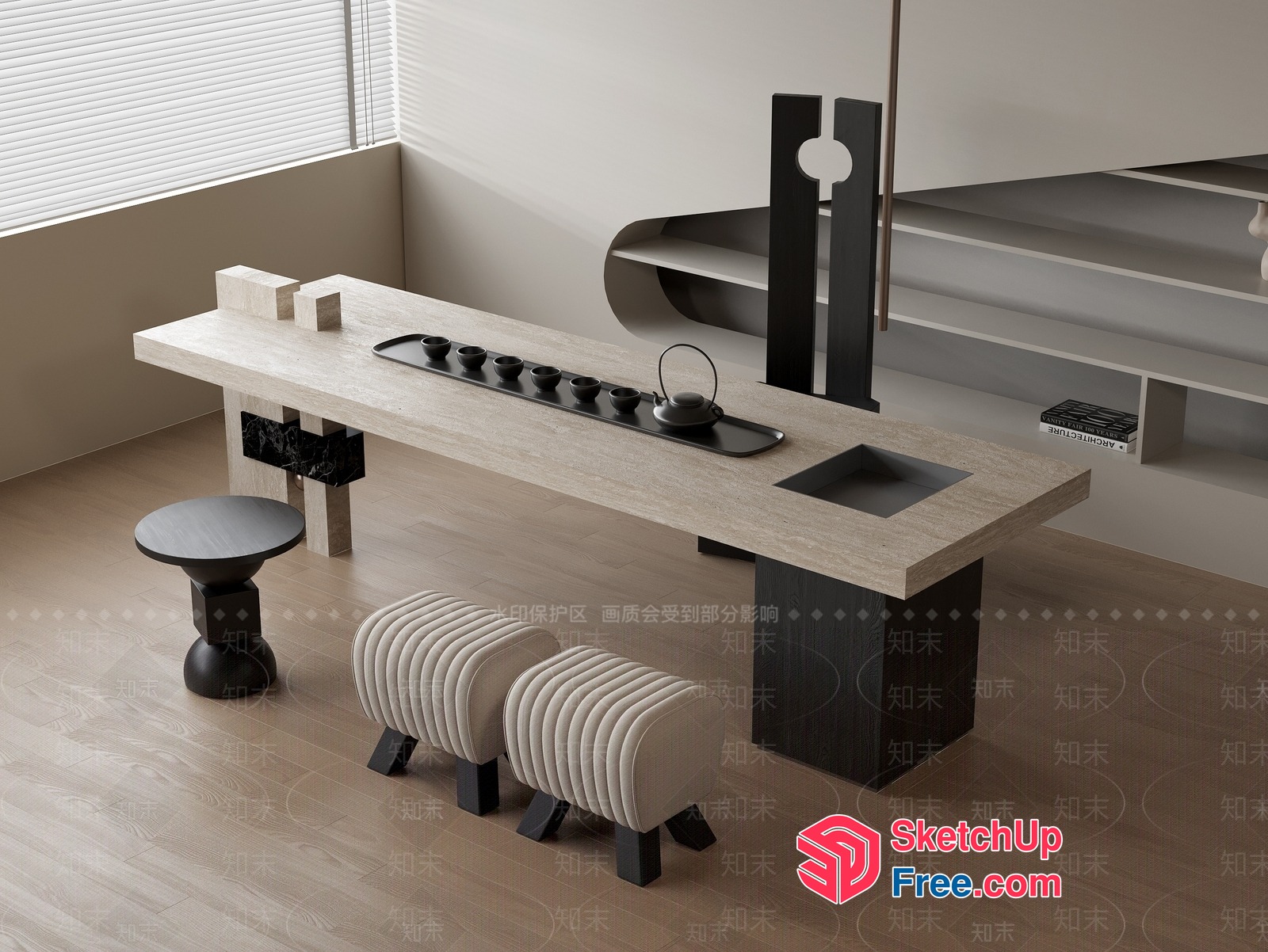 Modern Japanese-Inspired Minimalist Interior Design 3D SketchUp File