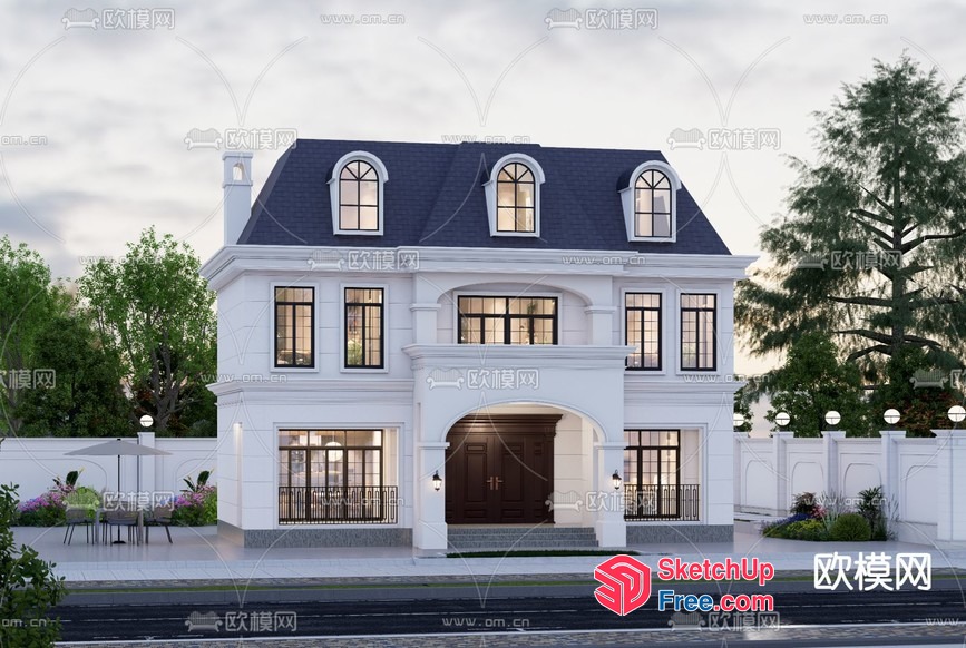 Classic French Style Mansion Exterior 3D SketchUp File