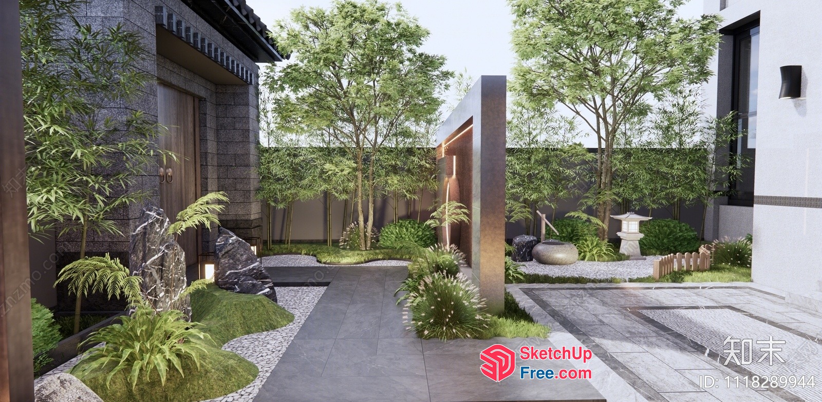 Japanese-Inspired Minimalist Courtyard 3D SketchUp File