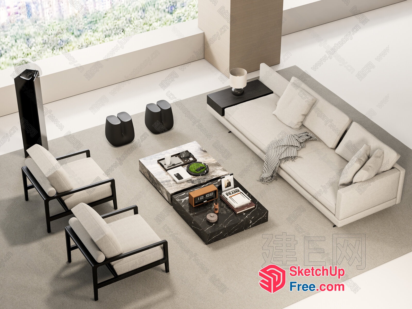 Minimalist Living Room With White Sofa And Black Accents 3D SketchUp File