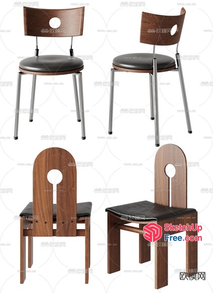 Modern Wooden Chairs With Black Seats And Silver Legs 3D SketchUp File