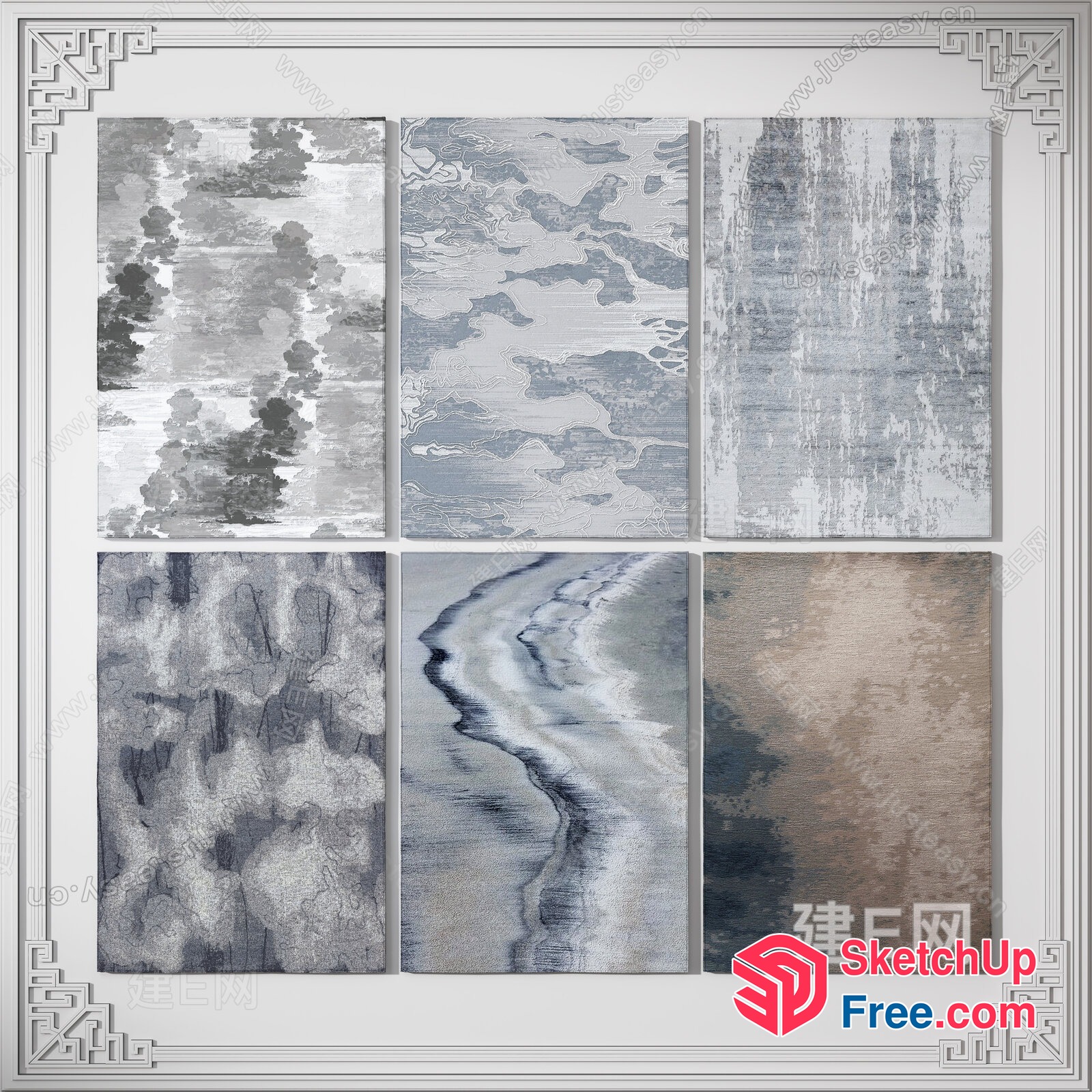 Elegant Modern Grey And White Rug Collection 3D SketchUp File