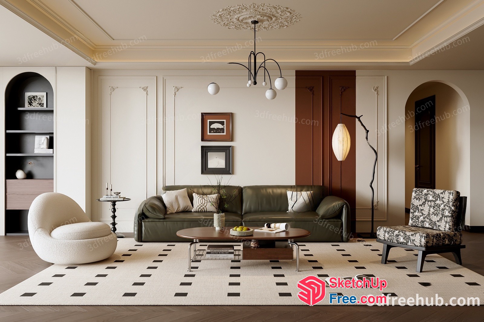 Elegant Living Room With Modern Furniture And Decor 3D SketchUp File
