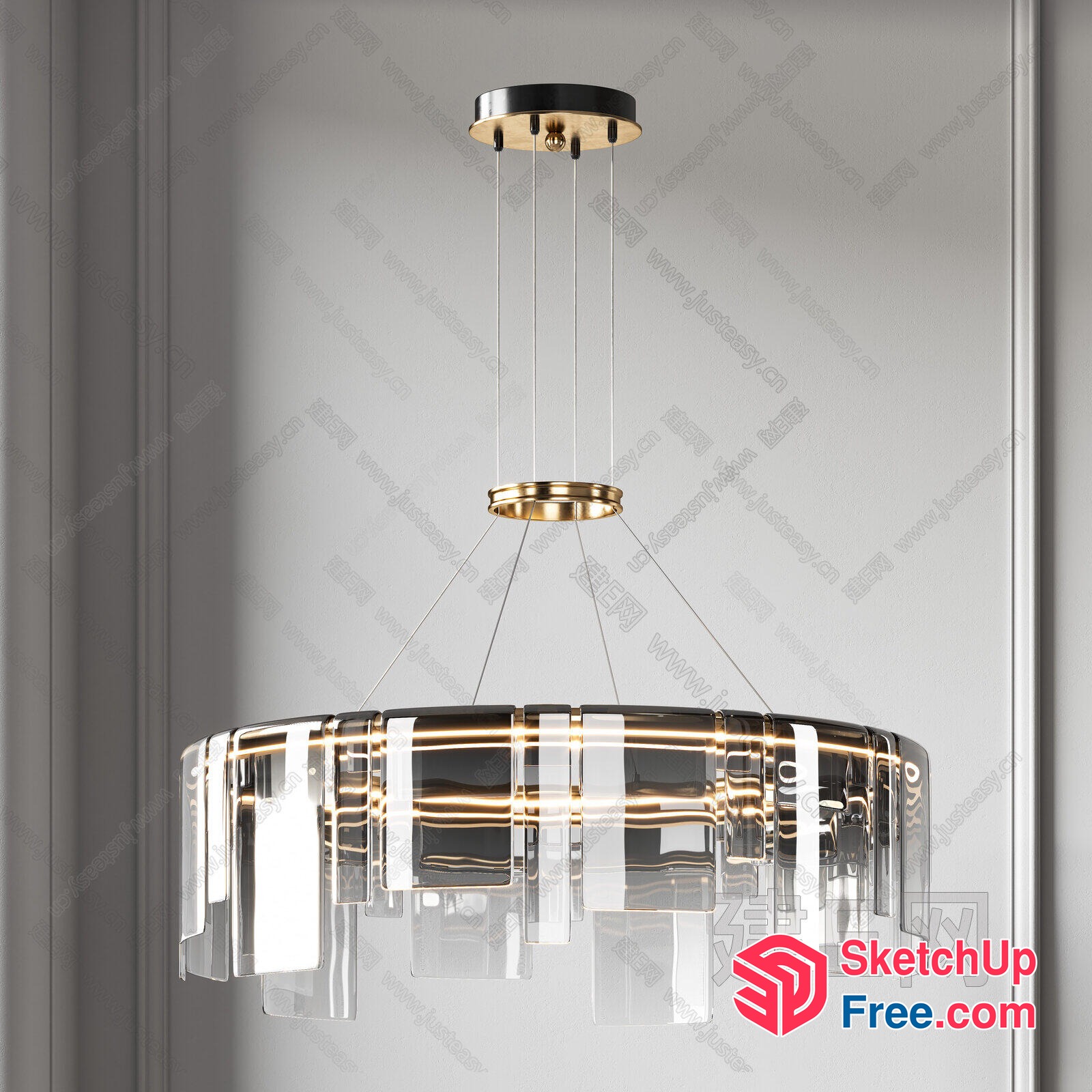 Elegant Glass Chandelier With Gold Accents 3D SketchUp File