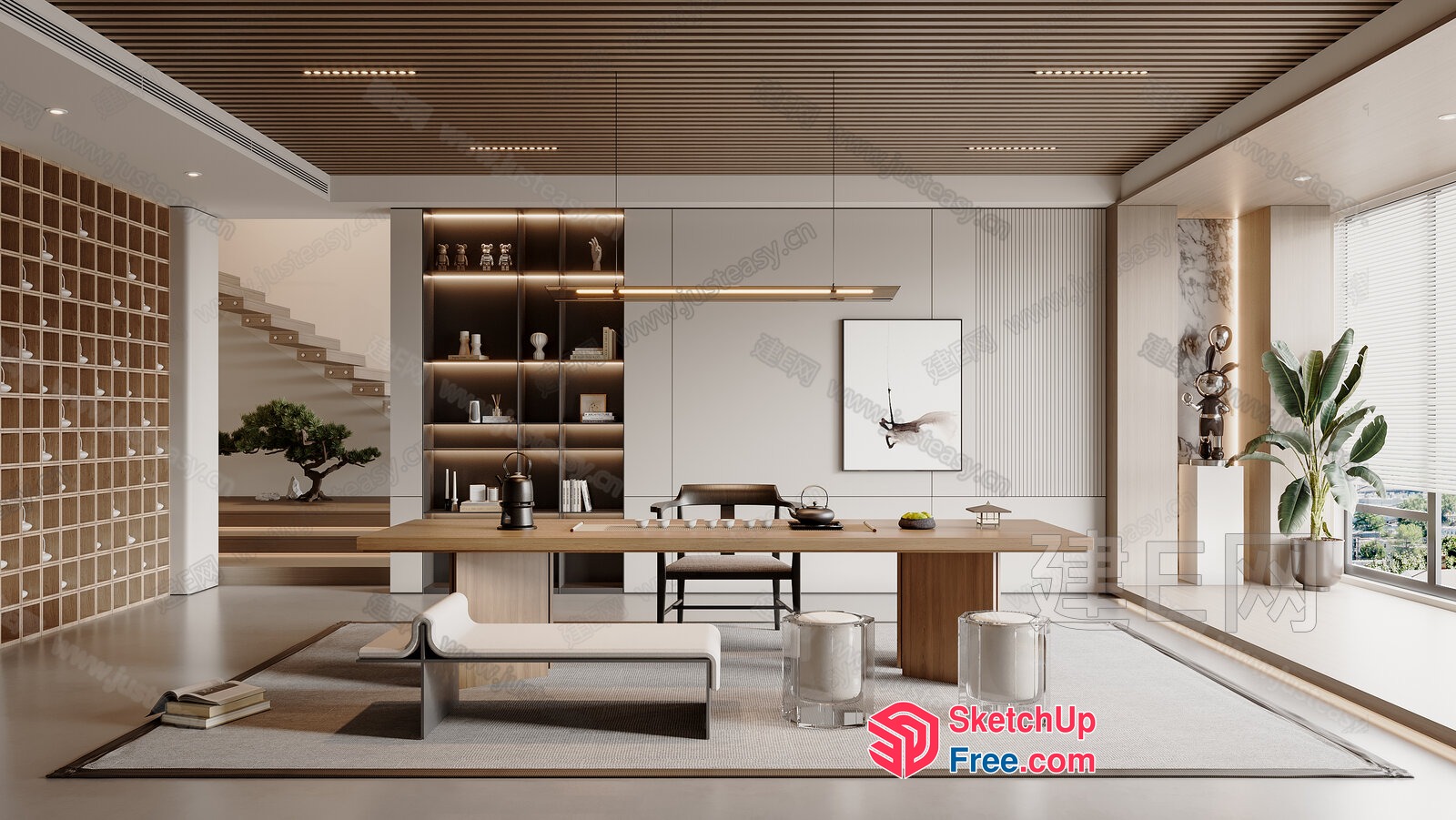 Modern Minimalist Office Interior With Wood Accents 3D SketchUp File