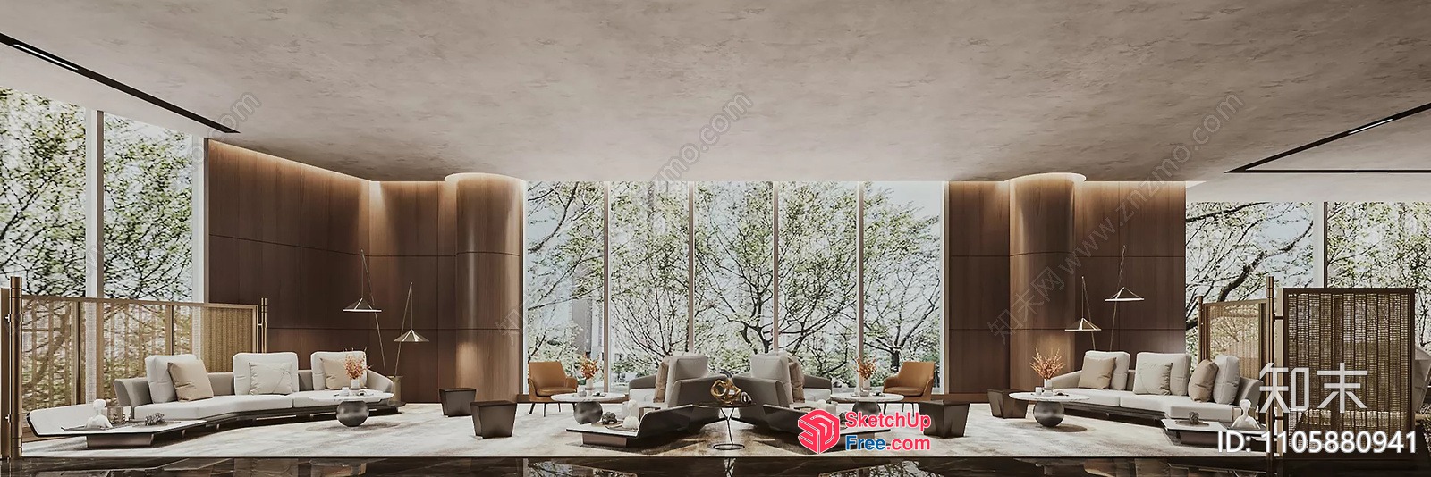 Luxurious Modern Living Room With Large Windows And Elegant Decor 3D SketchUp File