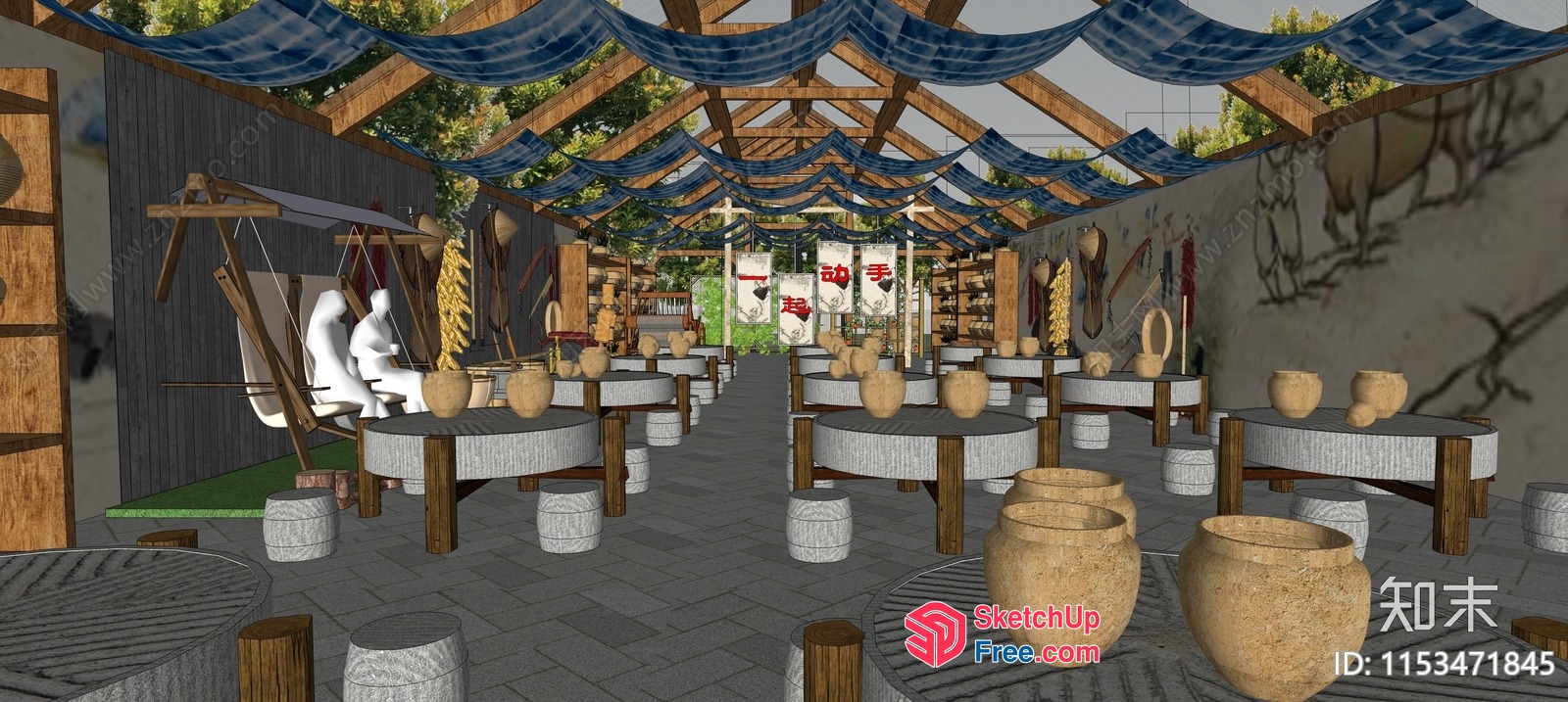Japanese Style Outdoor Cultural Pavilion 3D SketchUp File