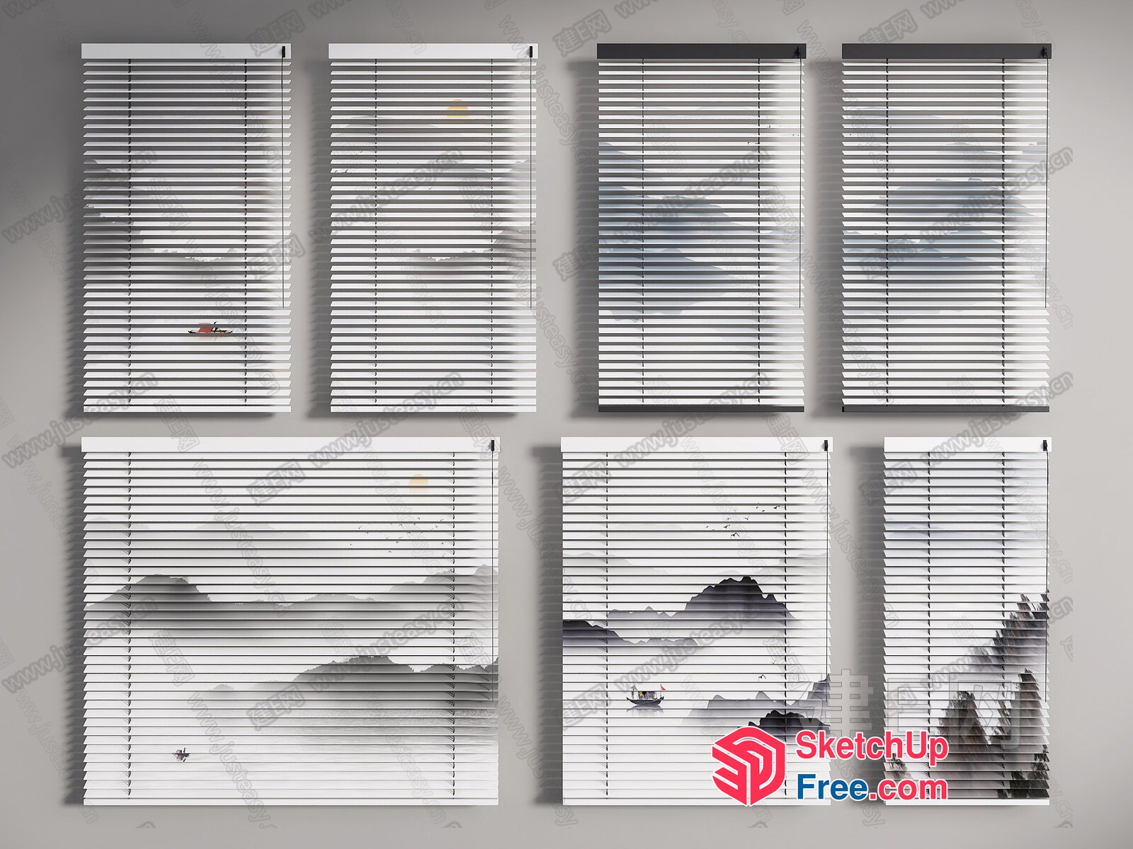 Elegant Window Blinds With Natural Landscape View 3D SketchUp File