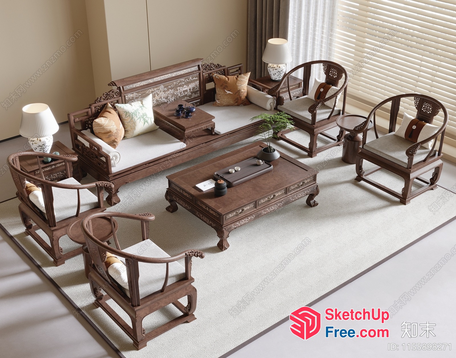 Traditional Chinese-Style Living Room Furniture Set 3D SketchUp File