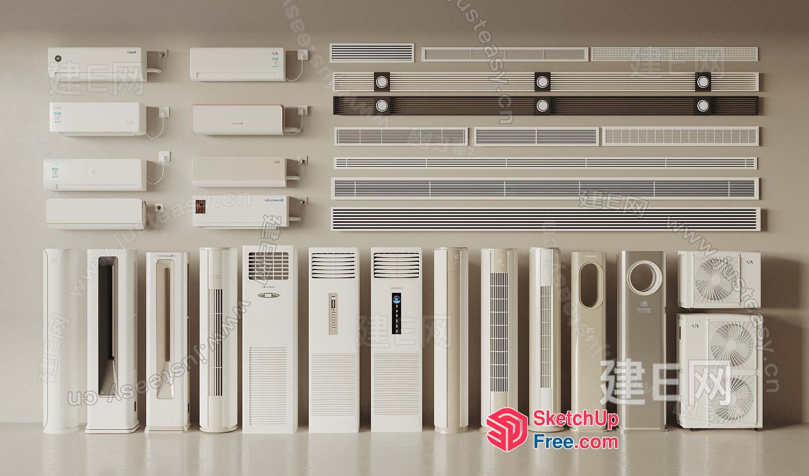 Collection Of White Air Conditioning Units And Ventilation Systems 3D SketchUp File