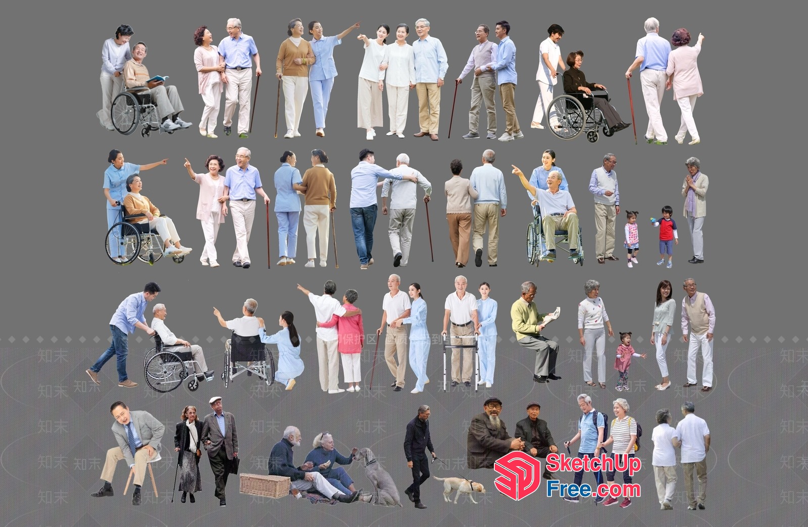 Old People In Various Poses 3D SketchUp File