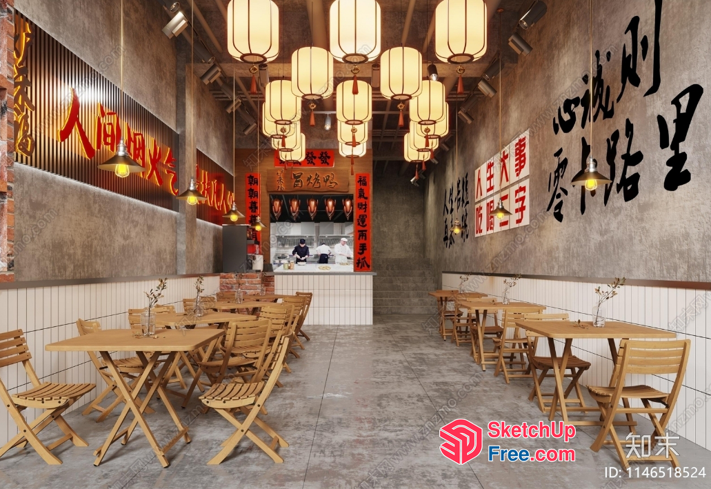 Traditional Asian Restaurant Interior Design 3D SketchUp File