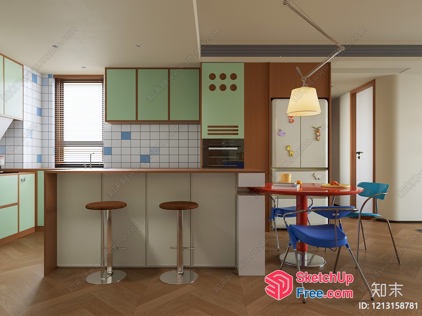 Modern Kitchen And Dining Area With Retro Style 3D SketchUp File