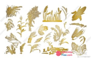 Gold Foil Embossed Leaves And Flowers 3D SketchUp File