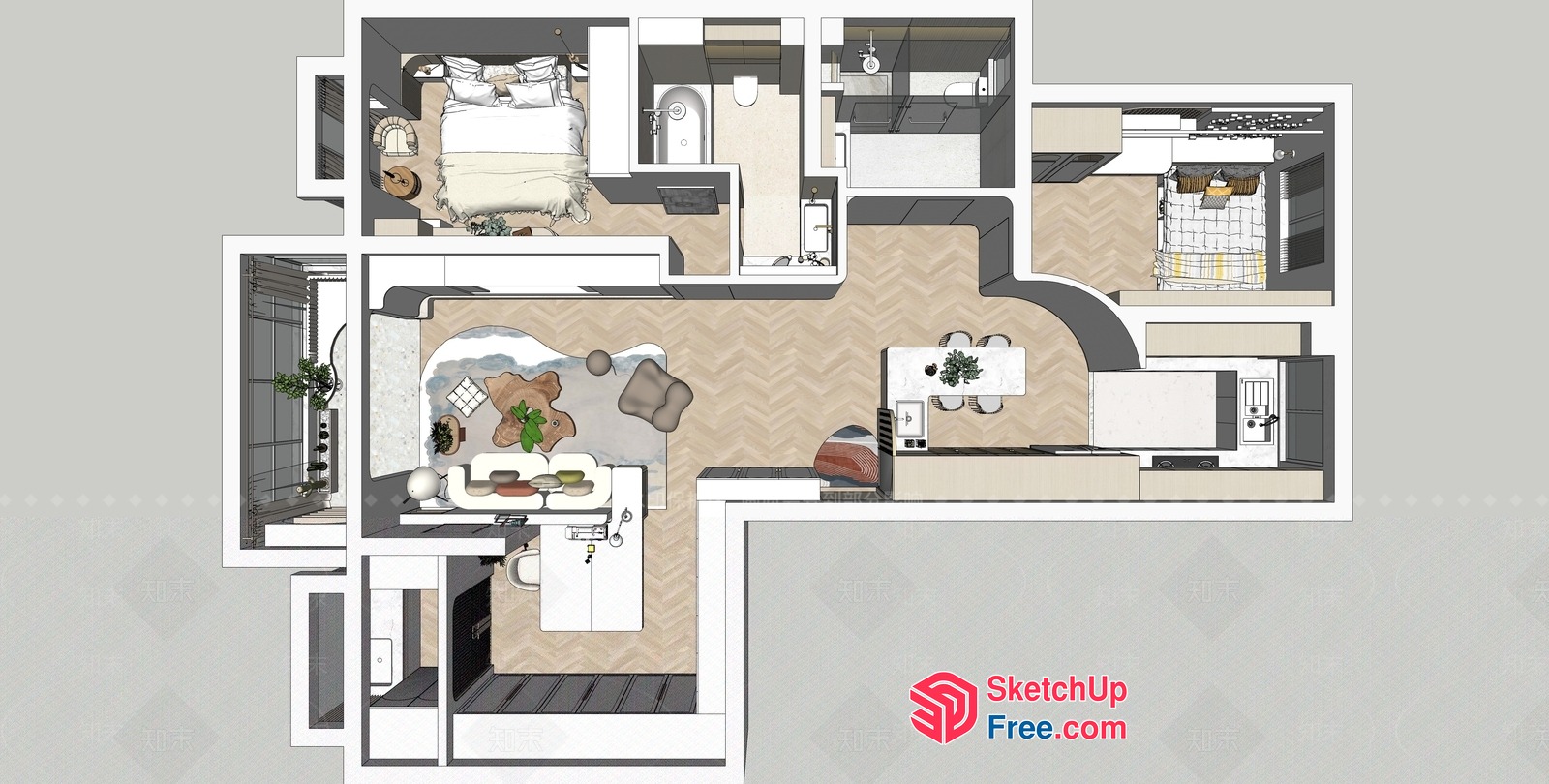 Modern Apartment Living Room Floor Plan 3D SketchUp File