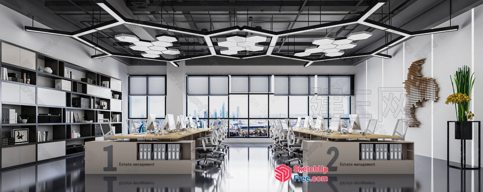 Modern Office Space With Elegant Lighting And Storage 3D SketchUp File