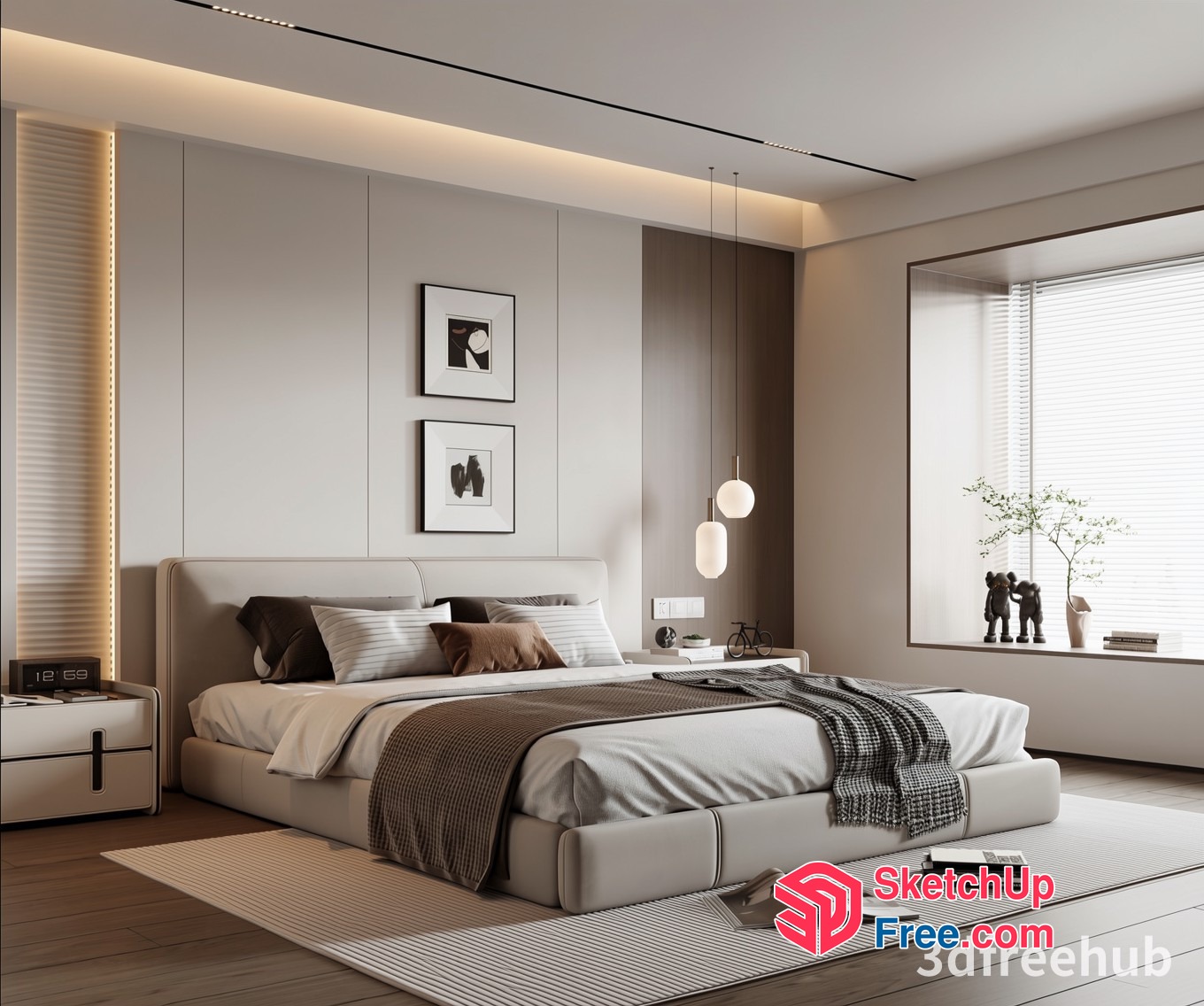 Modern Minimalist Bedroom With Neutral Tones And Natural Light 3D SketchUp File