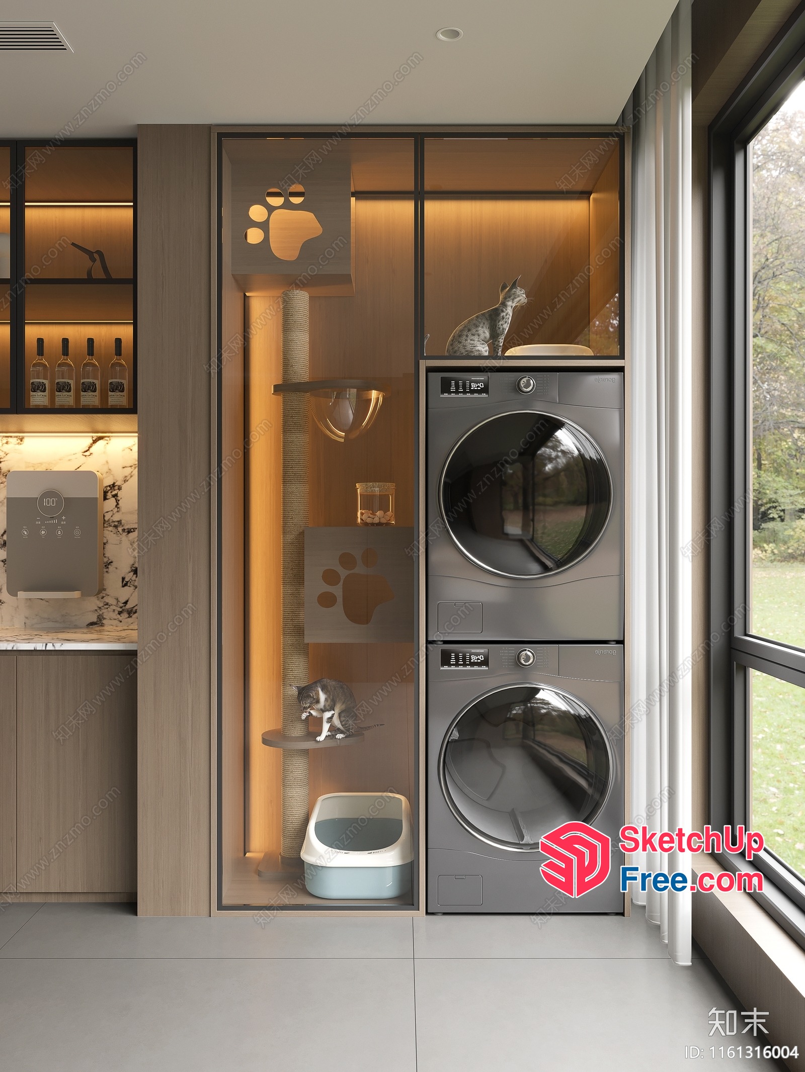 Modern Cat Room With Integrated Laundry And Storage 3D SketchUp File