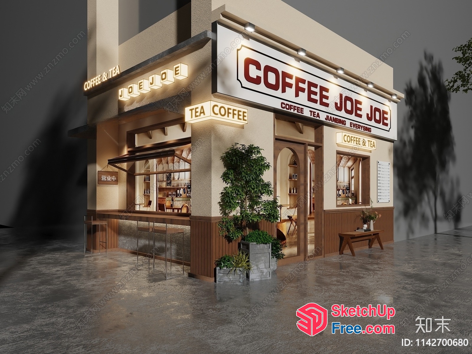 Coffee Shop Exterior 3D SketchUp File