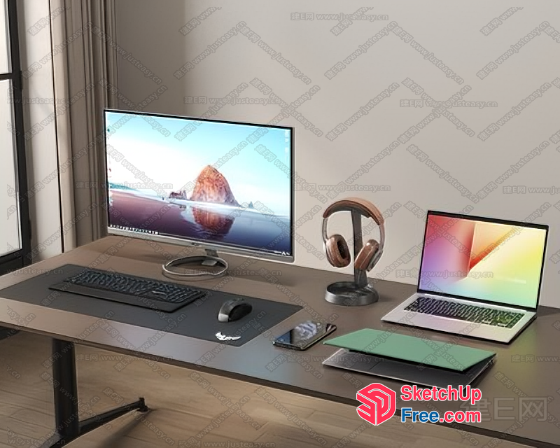 Modern Minimalist Home Office Setup 3D SketchUp File