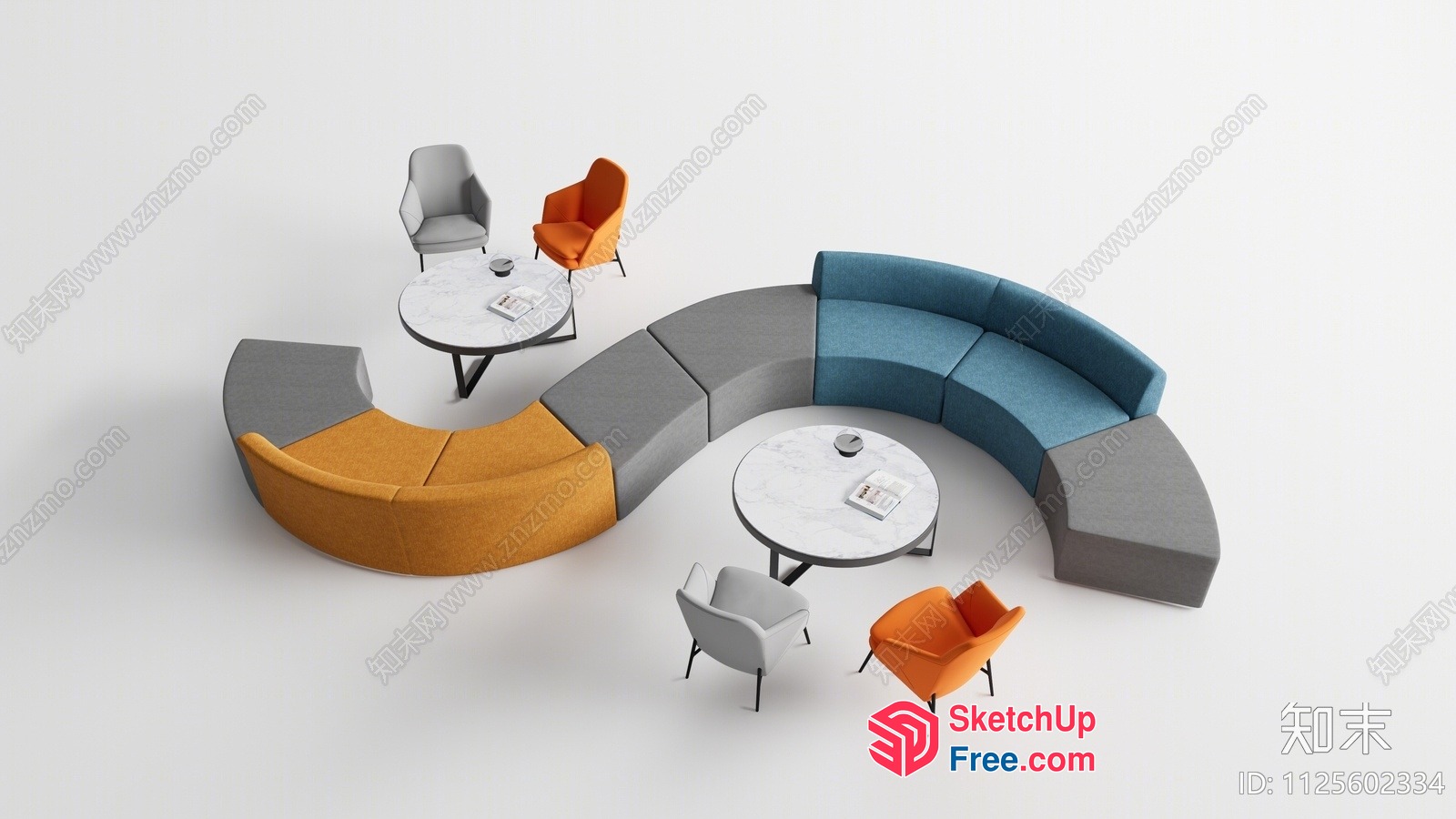 Modern Semi-Circular Sofa And Coffee Table Arrangement 3D SketchUp File